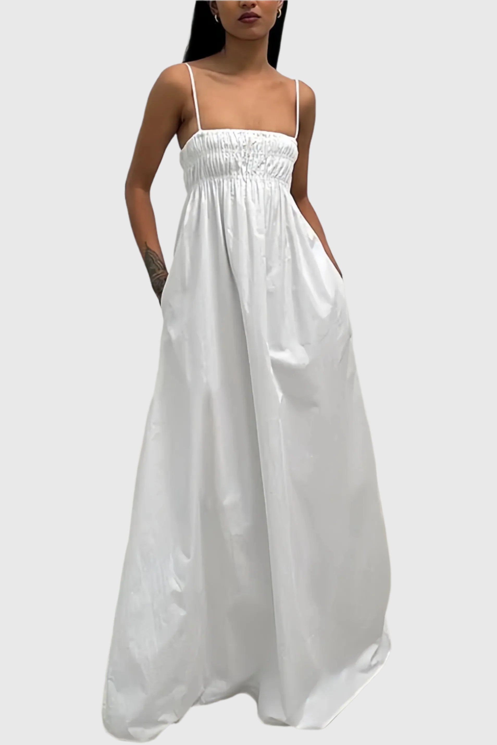 Witte mouwloze halternek maxi-jurk