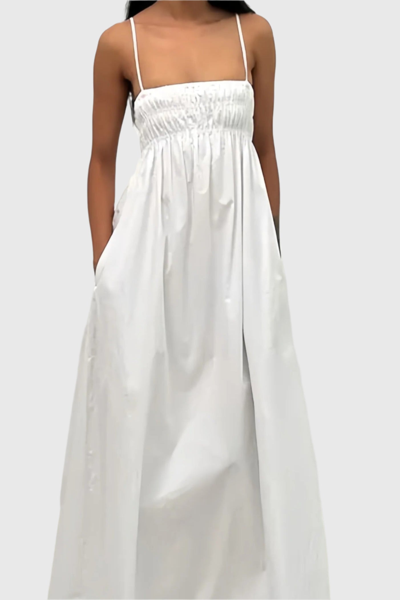 Witte mouwloze halternek maxi-jurk