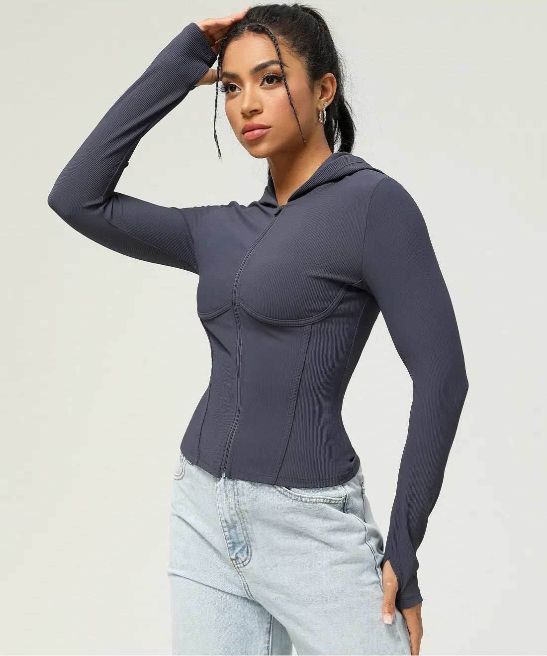 Geribbelde Hoodie met Rits