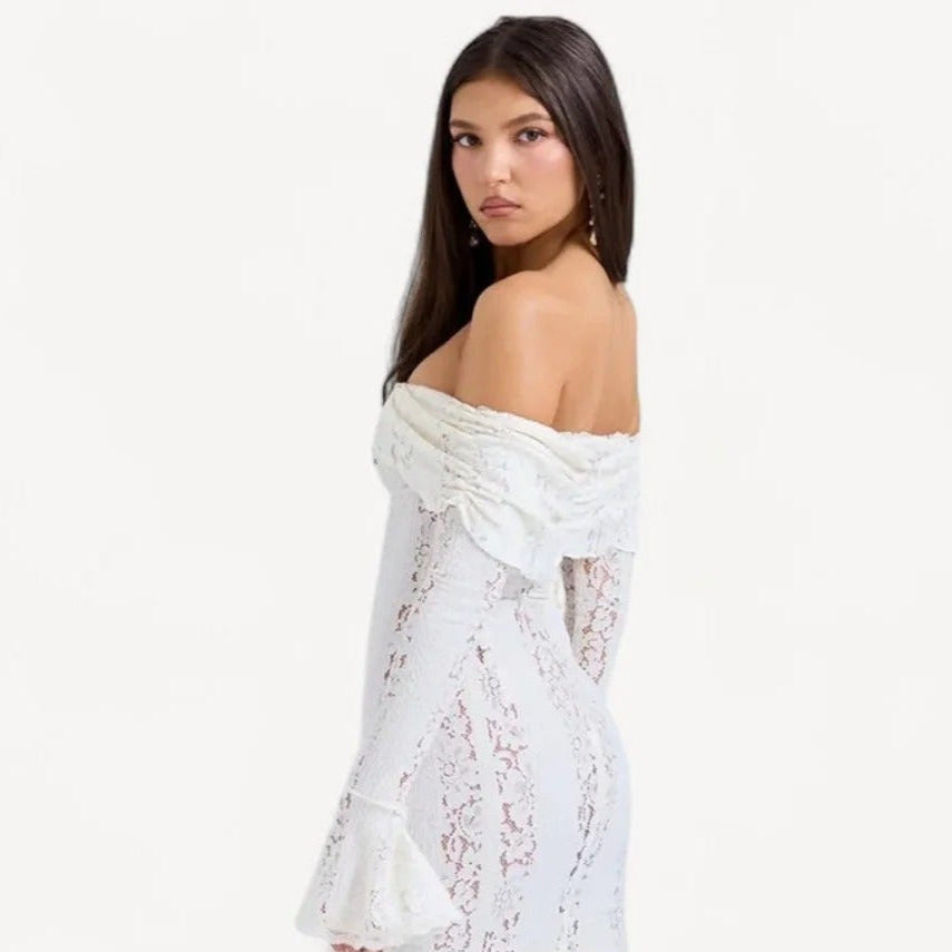 Witte Maxi Jurk met Bloemenkant