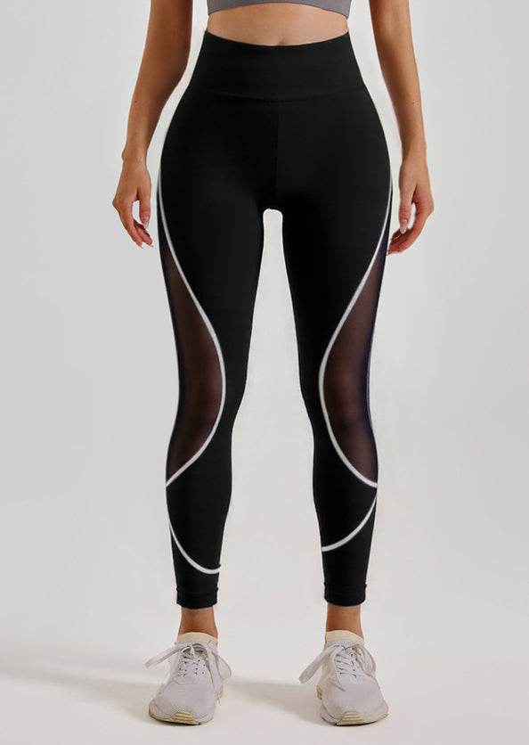 Zwarte Legging met Witte Accenten en Mesh Details