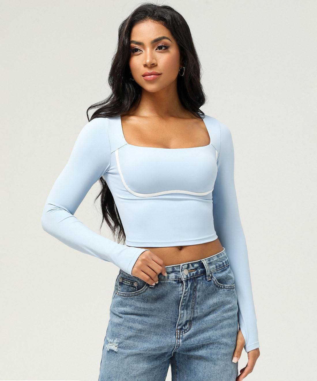 Cropped Top met Lange Mouwen en Contrastdetail