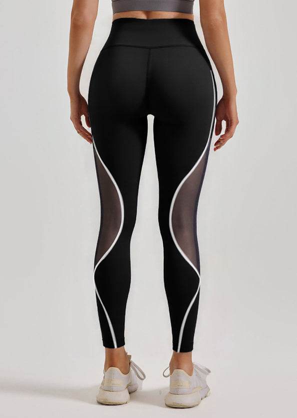 Zwarte Legging met Witte Accenten en Mesh Details