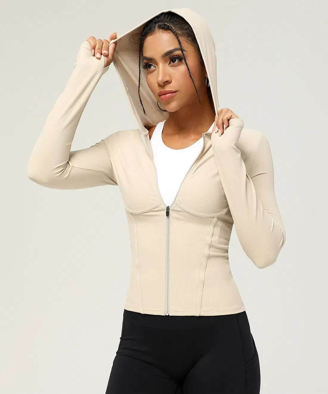 Geribbelde Hoodie met Rits