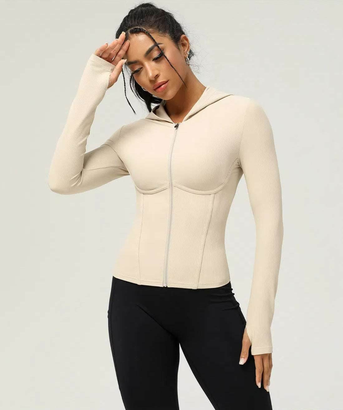 Geribbelde Hoodie met Rits