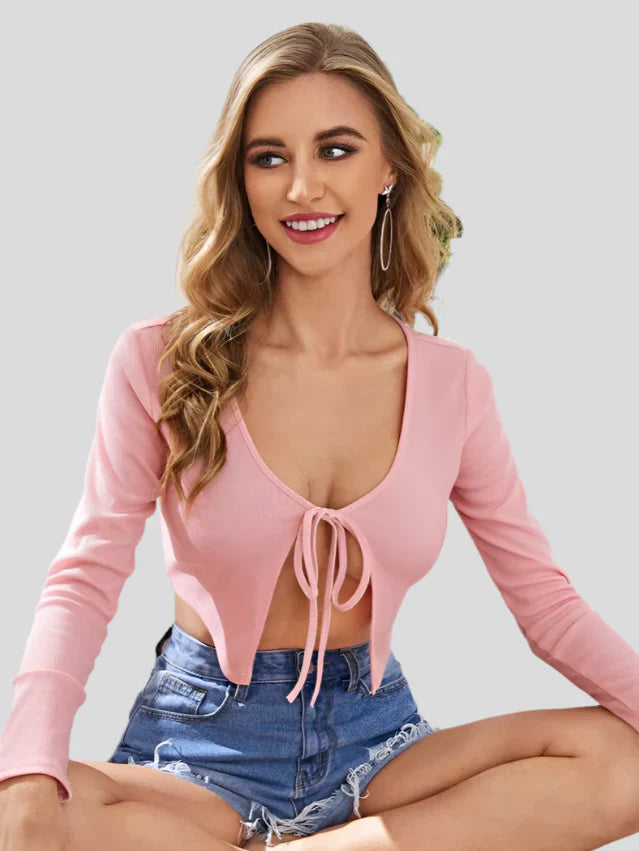 Lichtroze Crop Top met Striksluiting