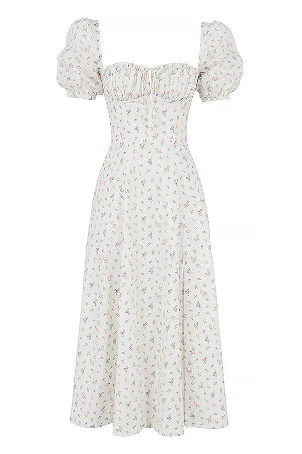 Medium sundress med blommiga puffärmar