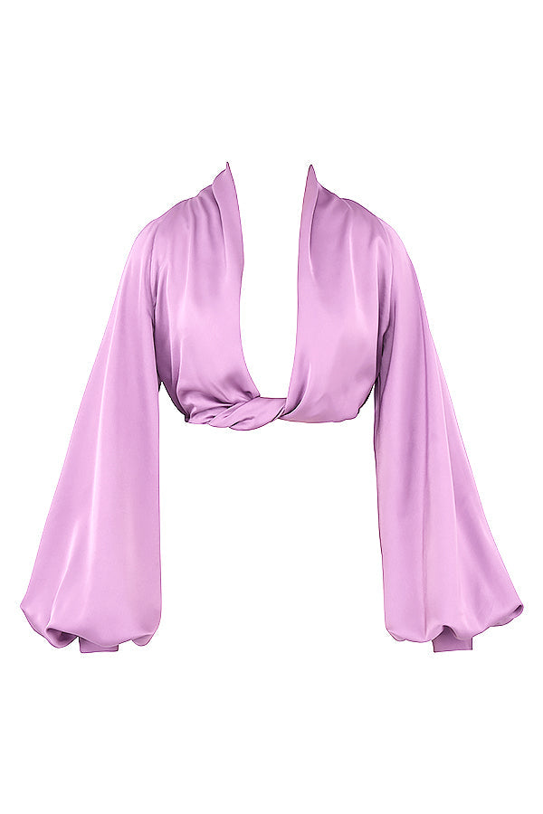 Utskärning blustop i satin och draperad kjol