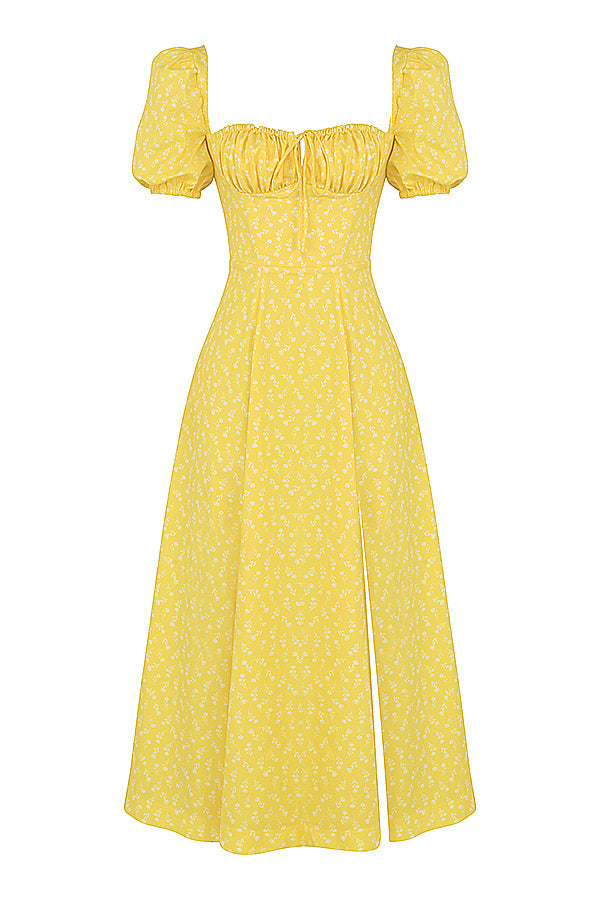 Medium sundress med blommiga puffärmar