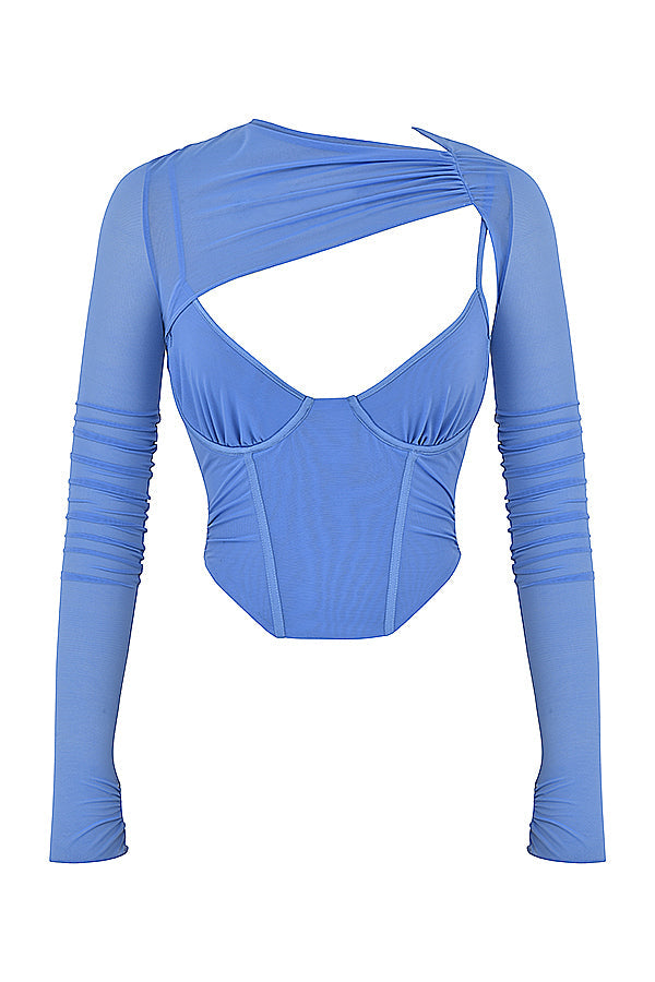 Blå korsett med asymmetriskt snitt