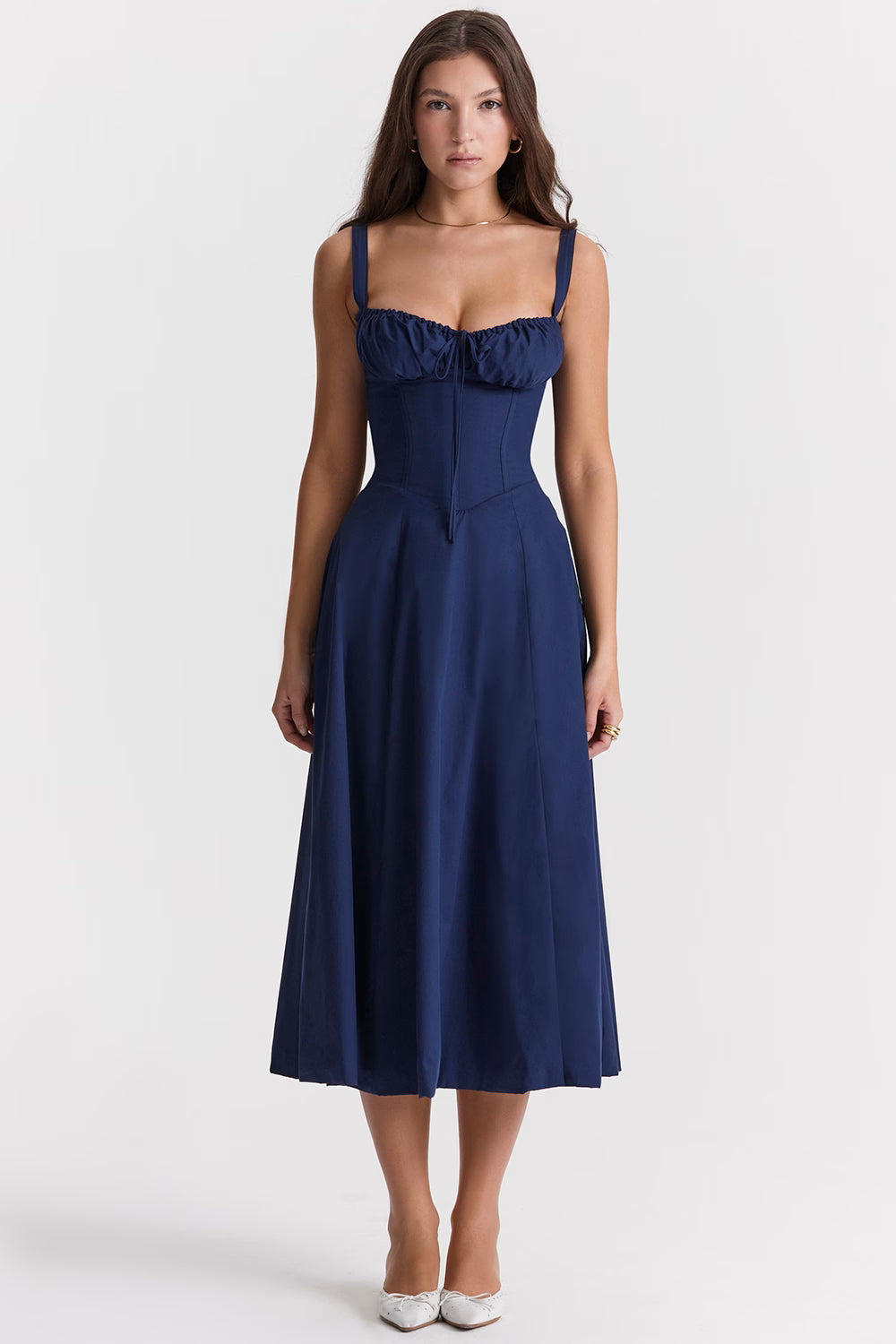 Donkerblauwe Corset Midi Jurk