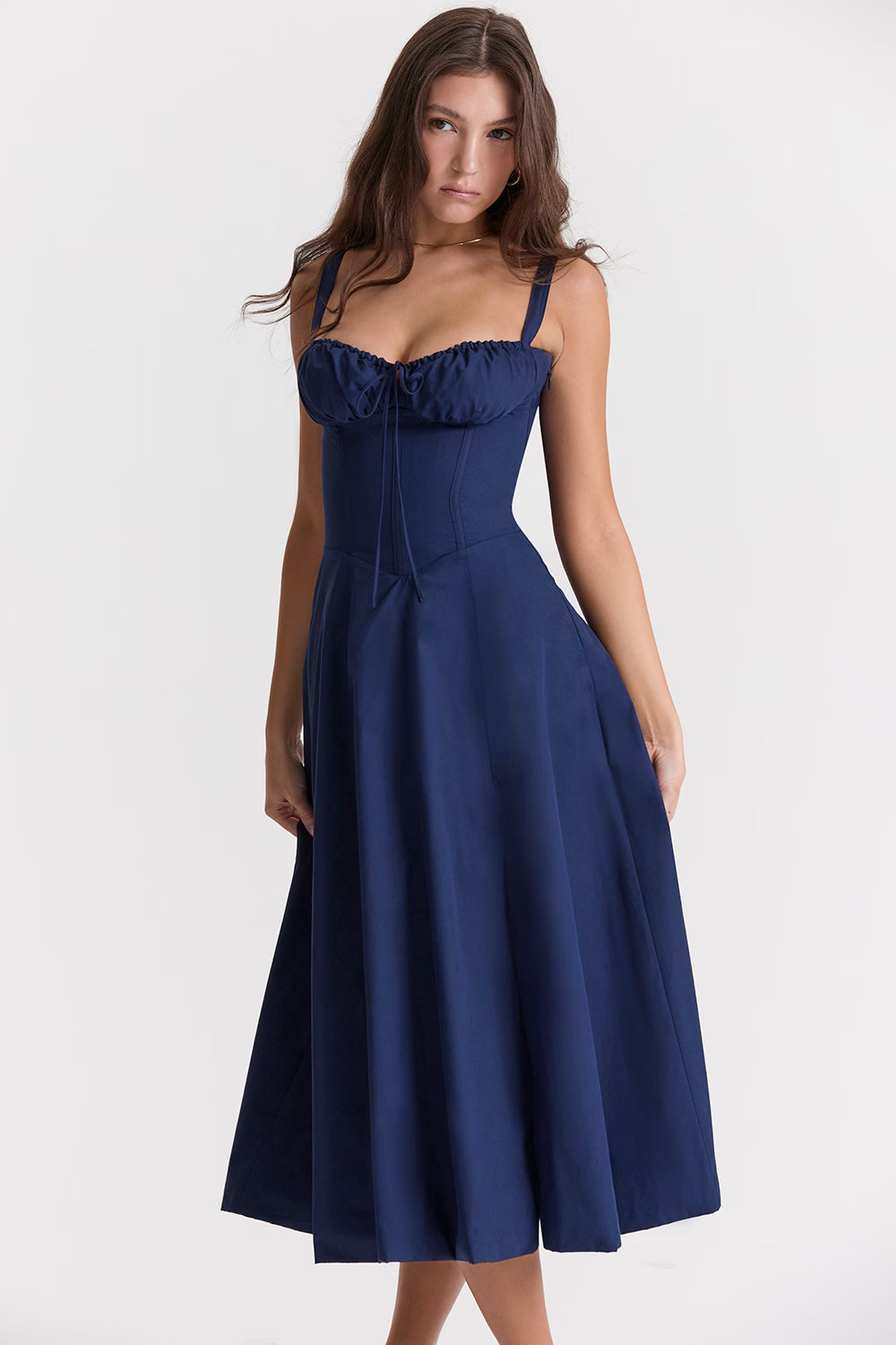 Donkerblauwe Corset Midi Jurk