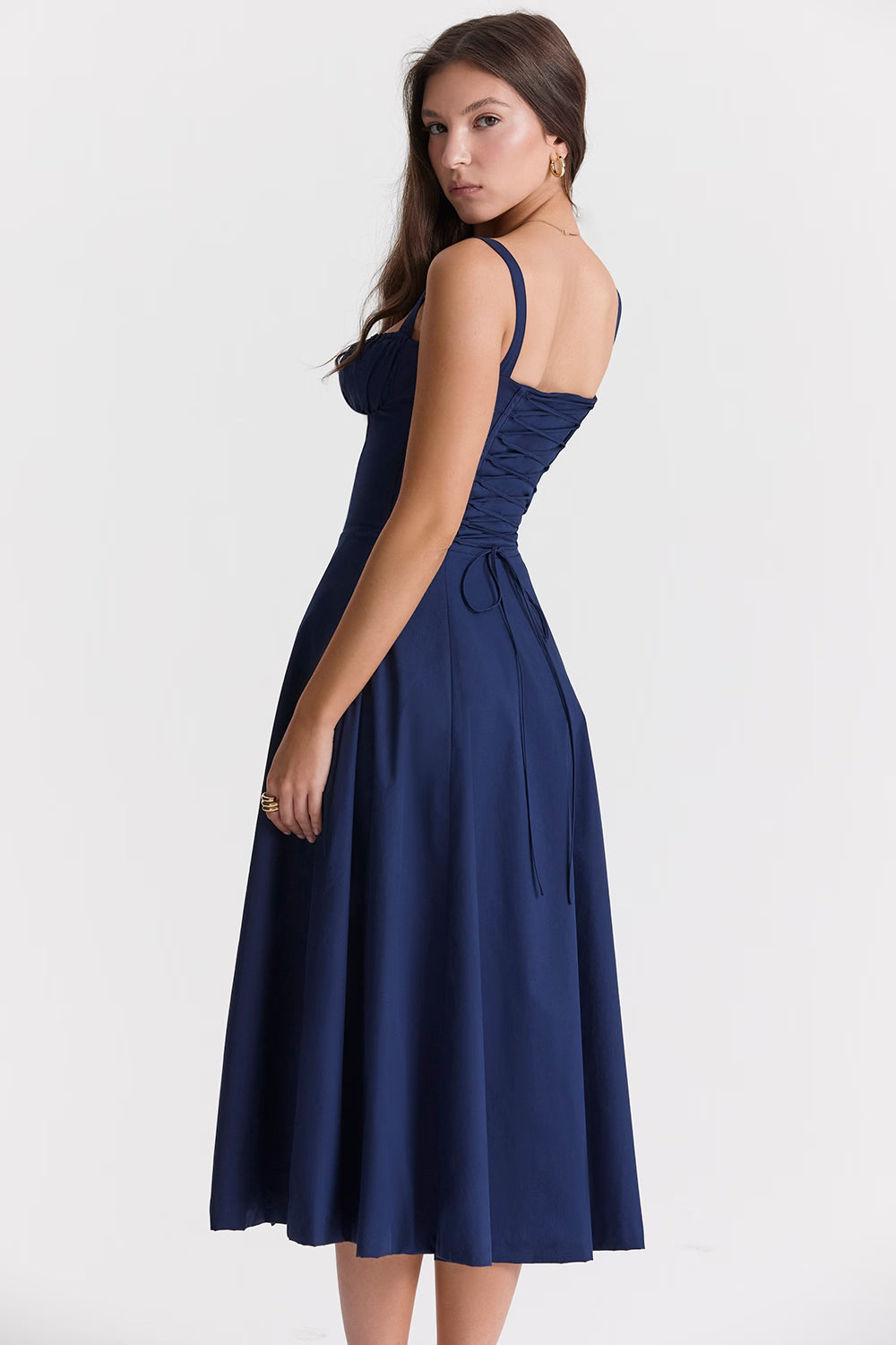Donkerblauwe Corset Midi Jurk