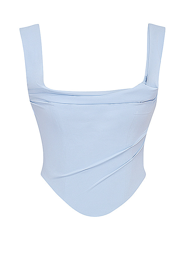 Korsett med spetsrygg och lång kjol