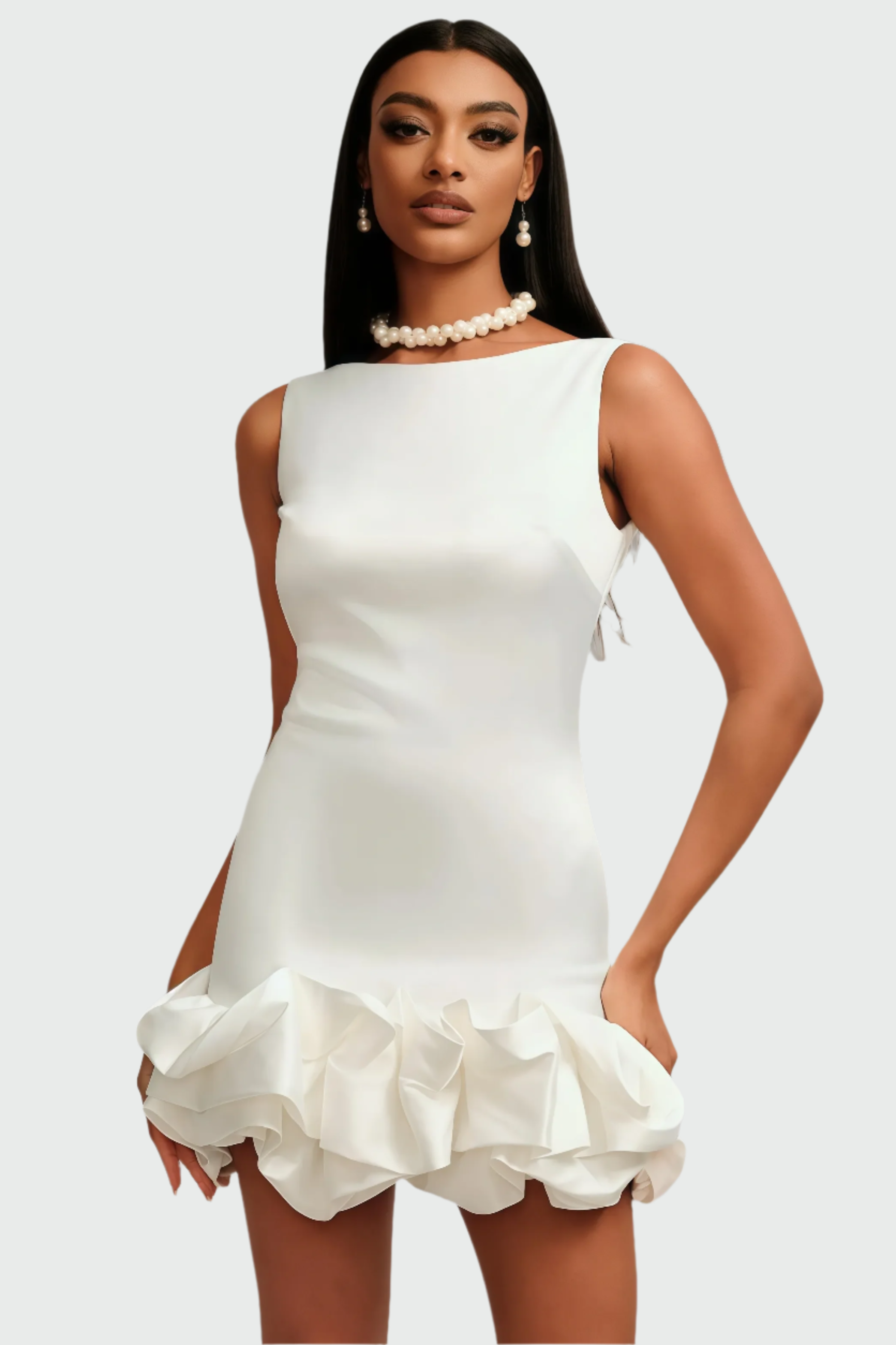 Witte mini-jurk met ruche rok