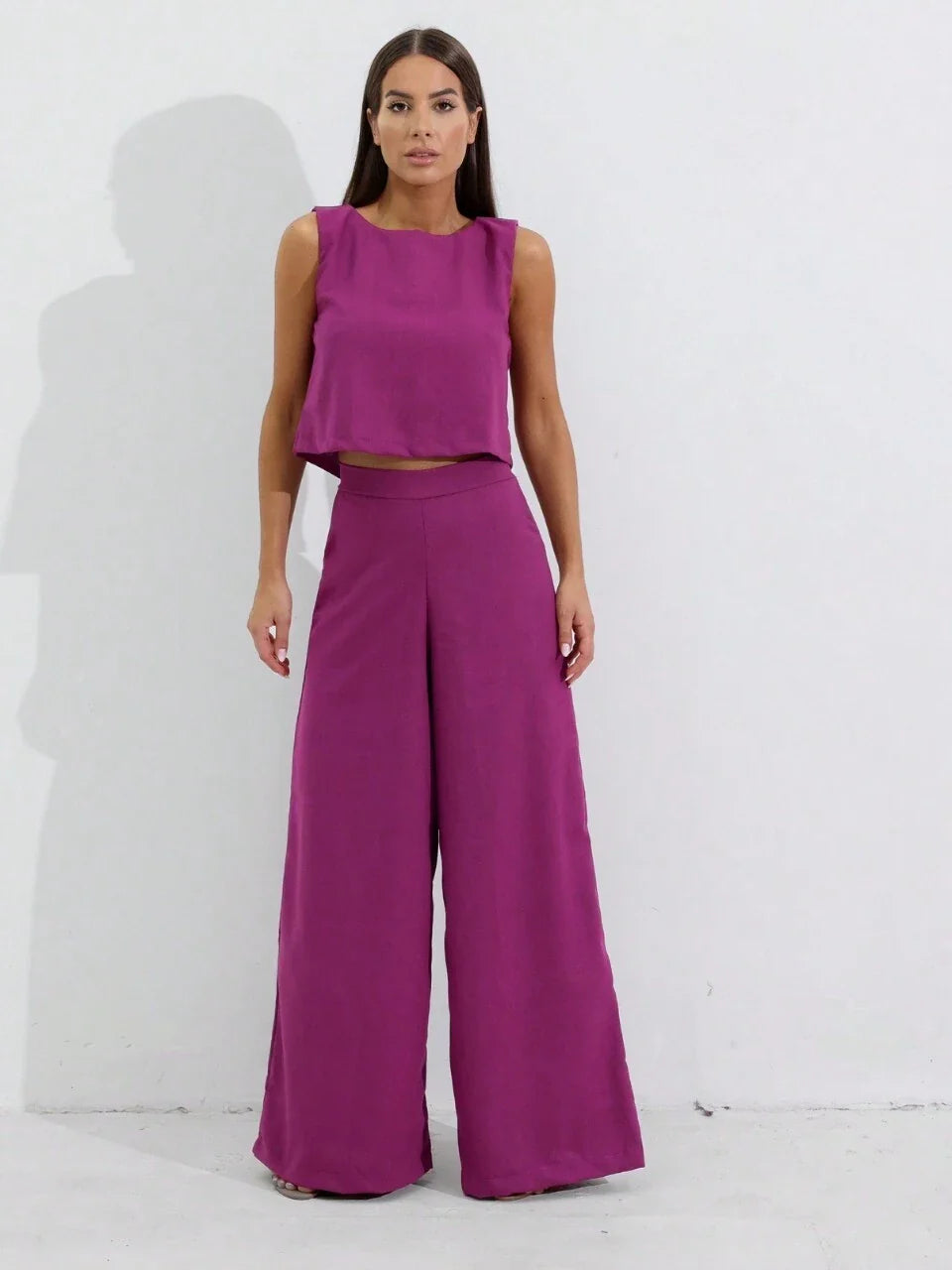 Mouwloze Crop Top & Wijde Broek Set