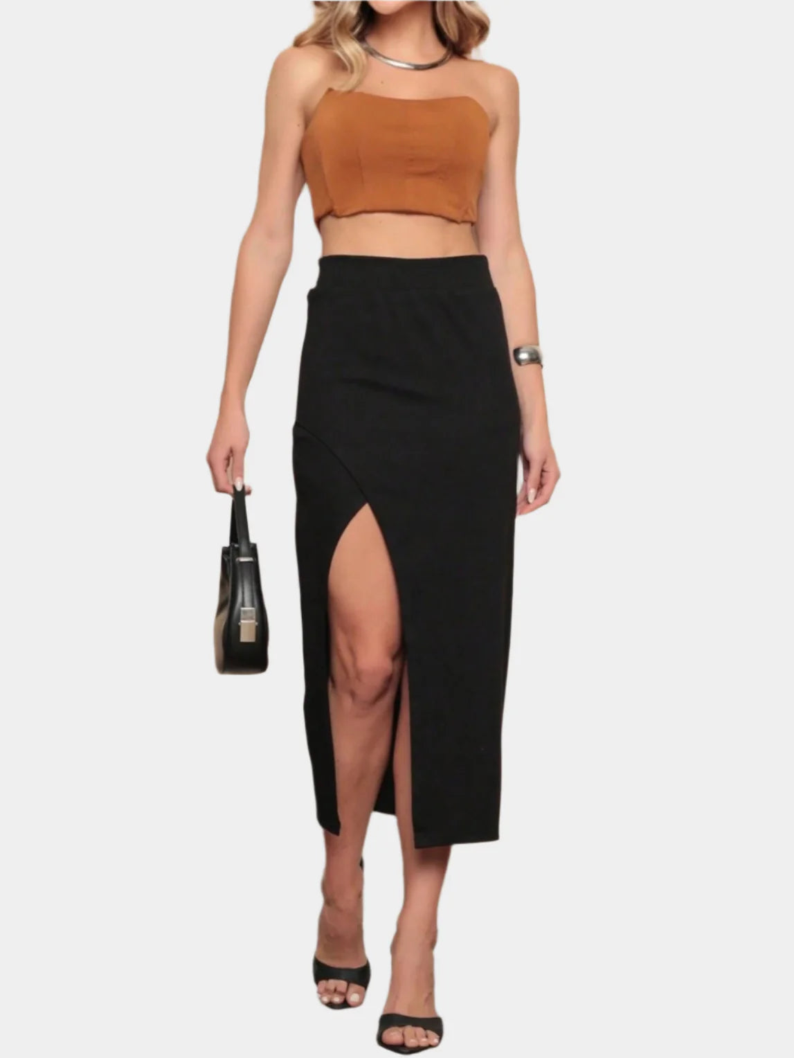 Zwarte Split Midi Rok
