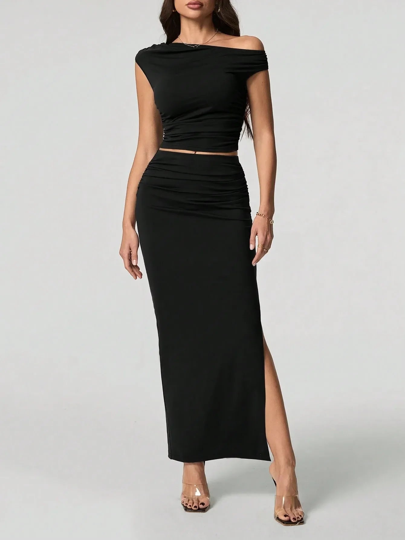 Off-Shoulder Twee-Delige Maxi Set