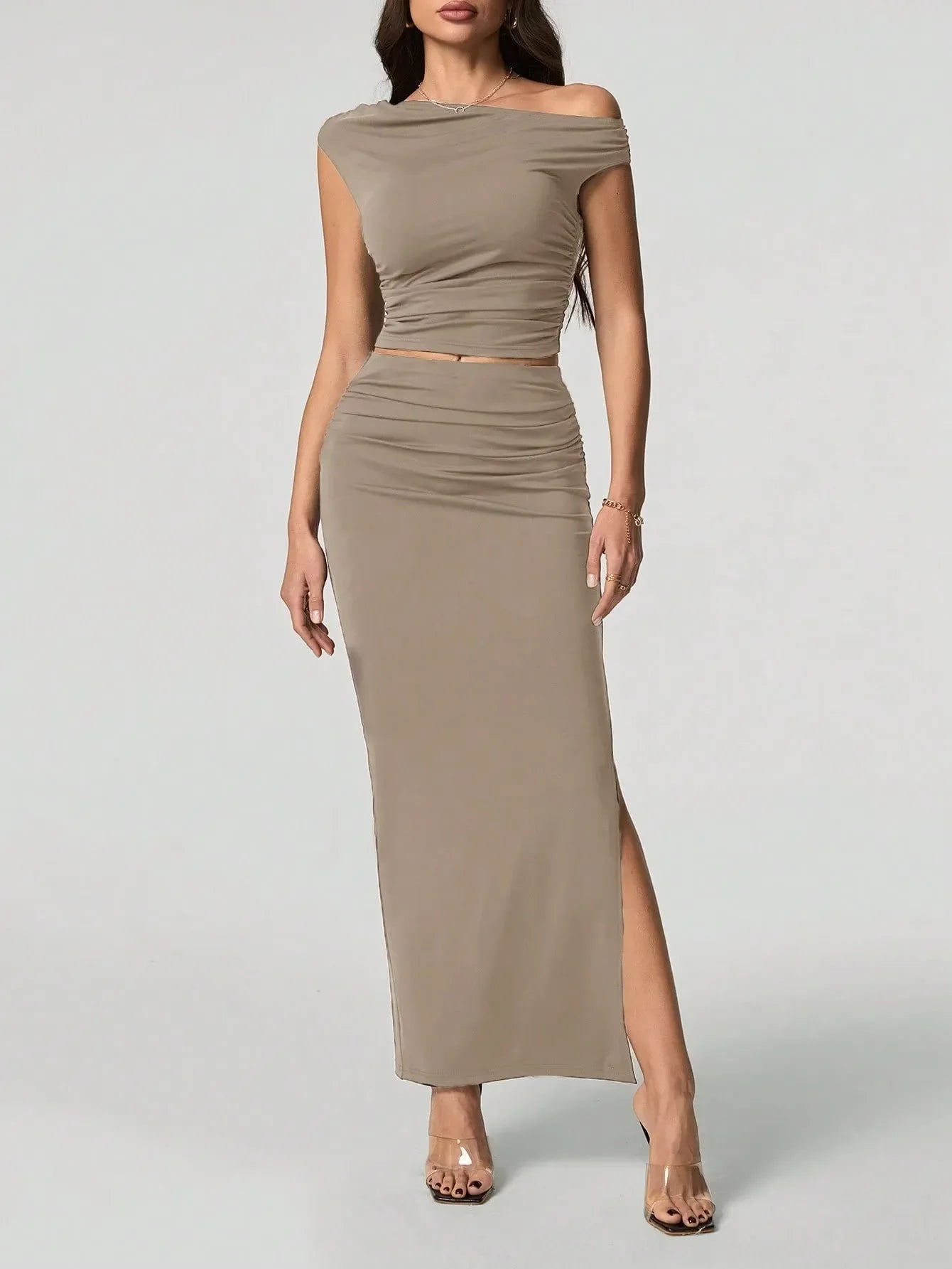 Off-Shoulder Twee-Delige Maxi Set