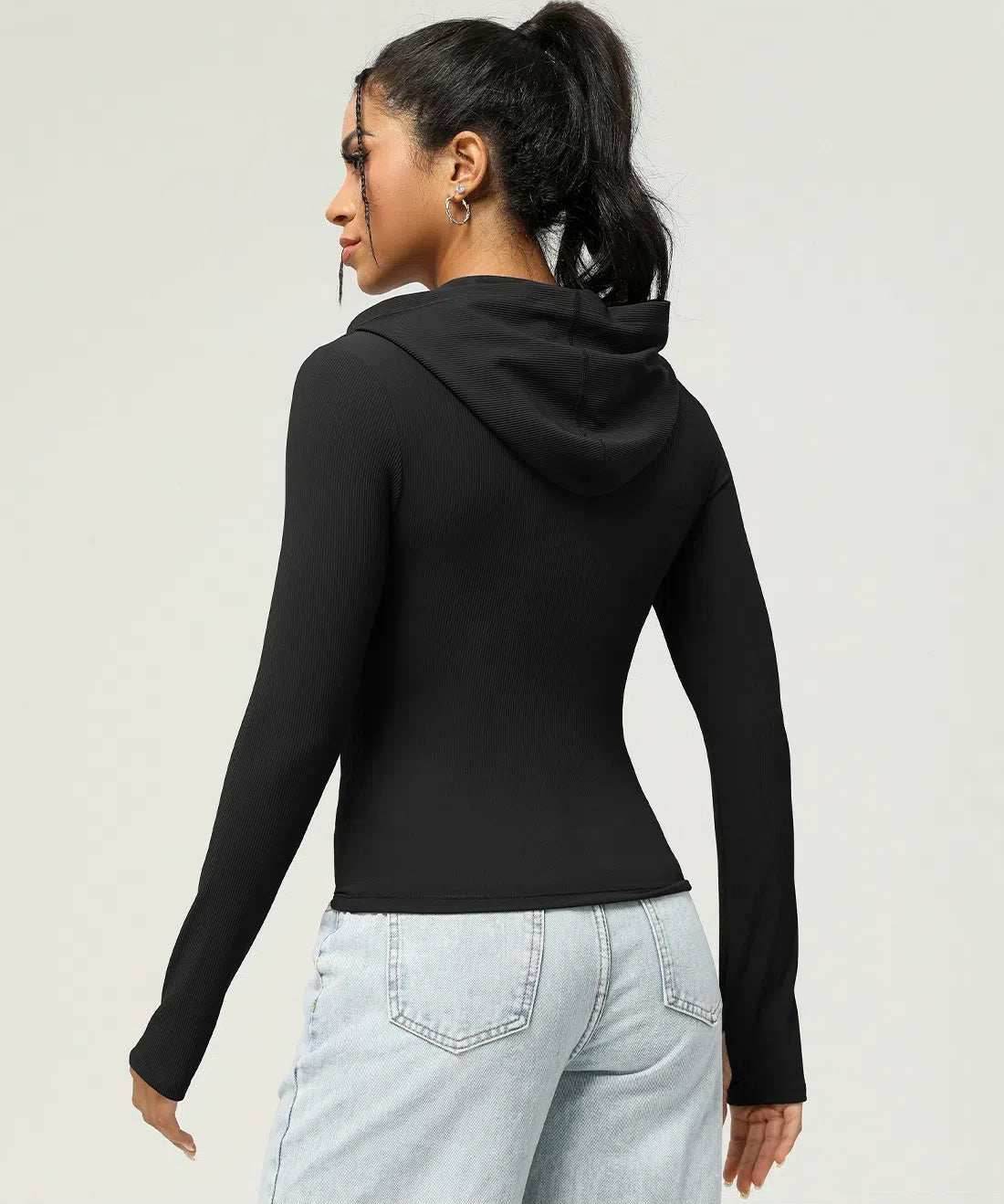 Geribbelde Hoodie met Rits