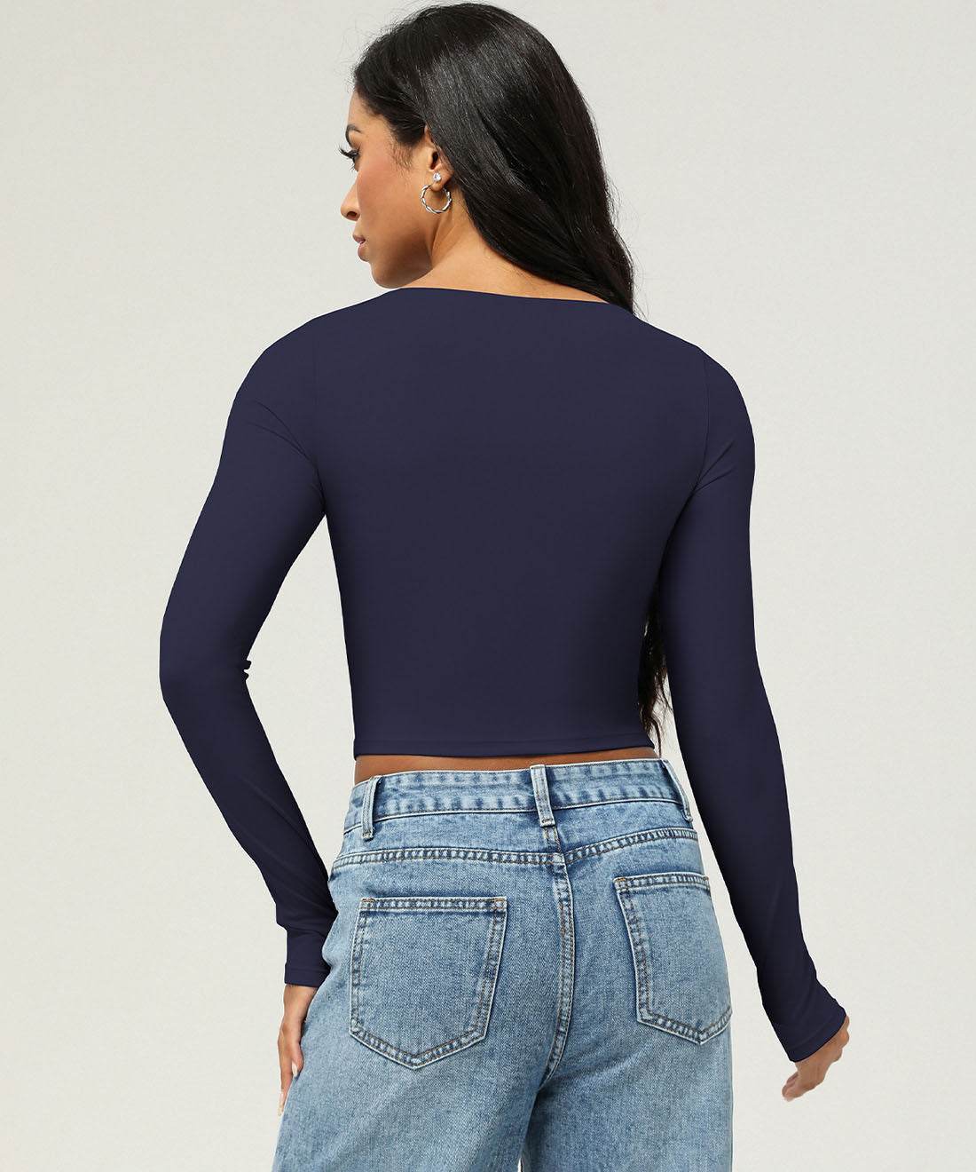 Cropped Top met Lange Mouwen en Contrastdetail