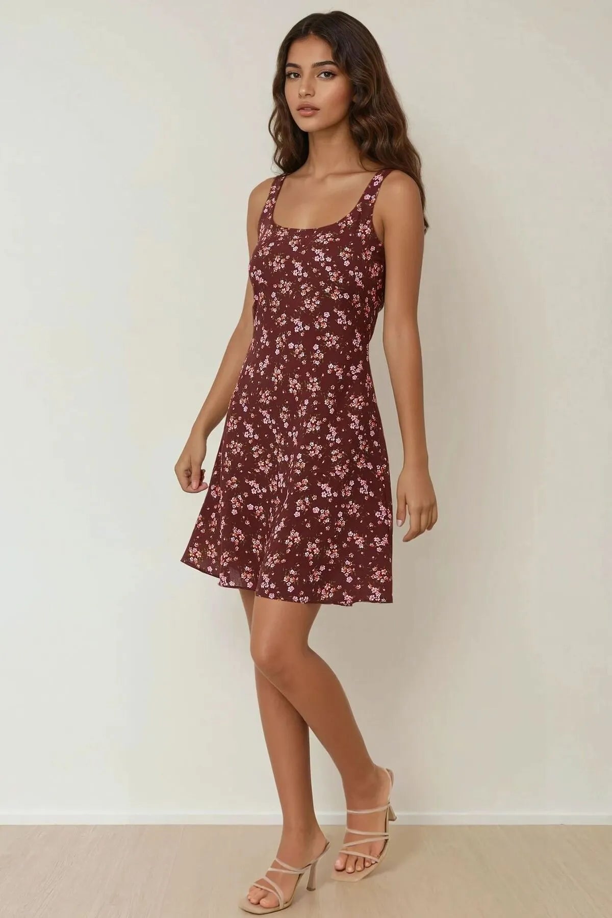 Bourgondische bloemen zomerjurk