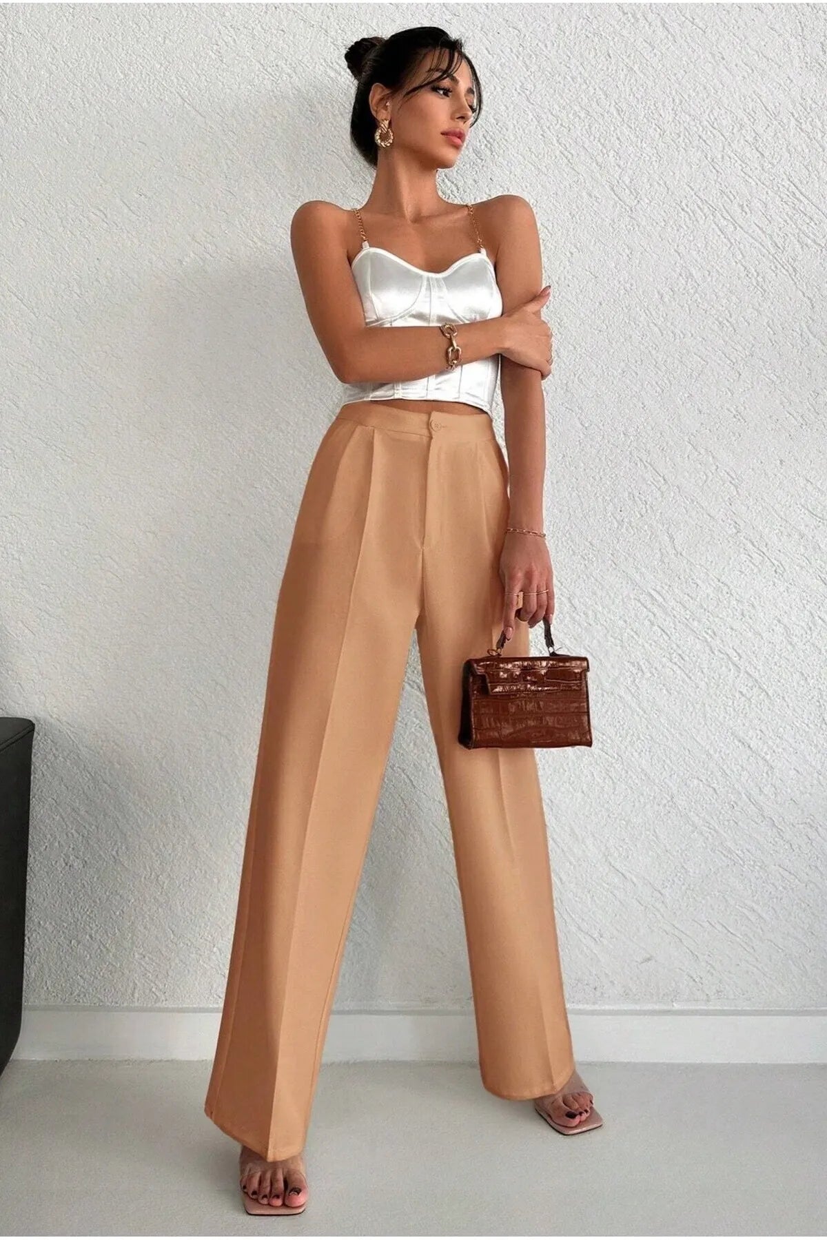 Beige wijde broek