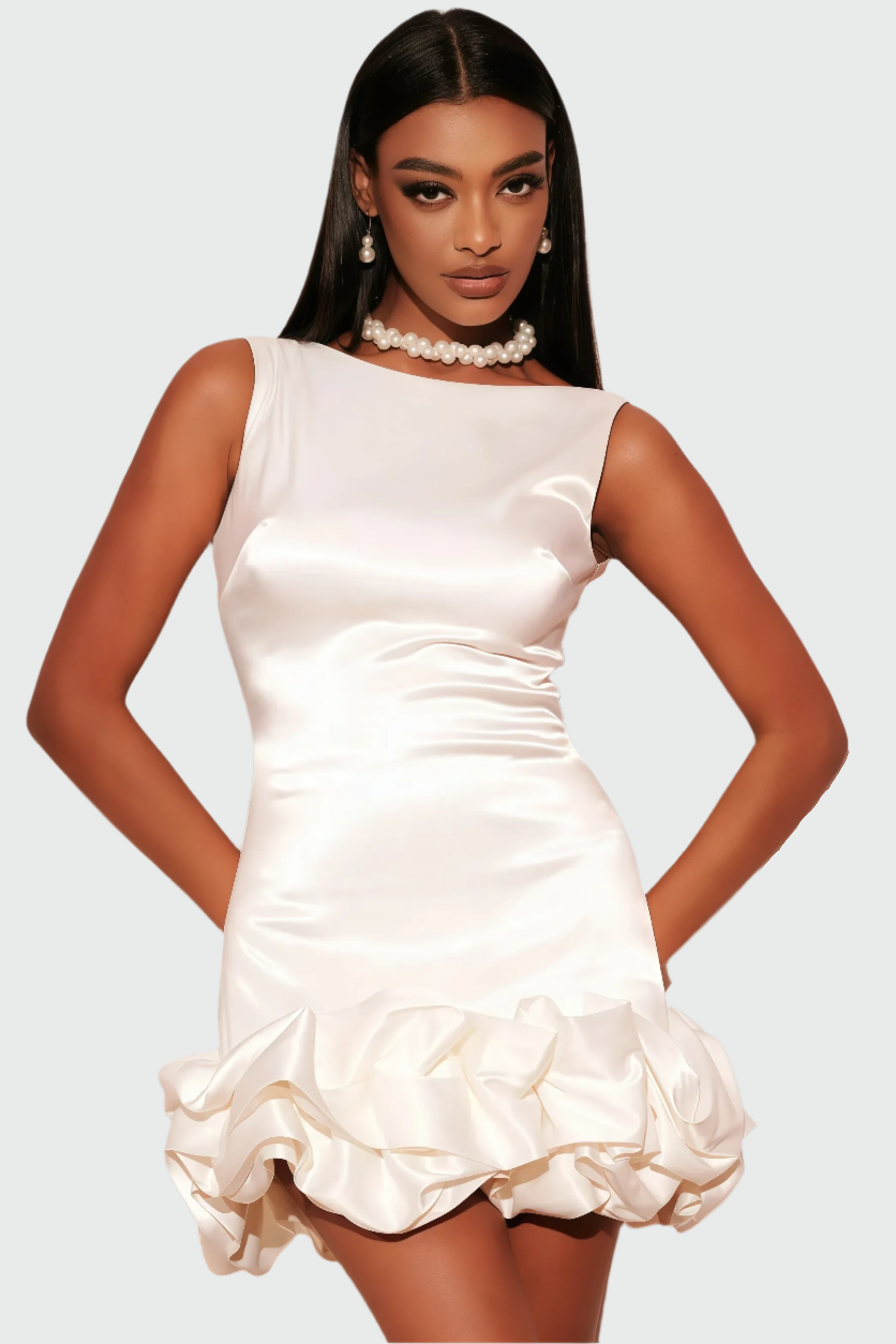 Witte mini-jurk met ruche rok