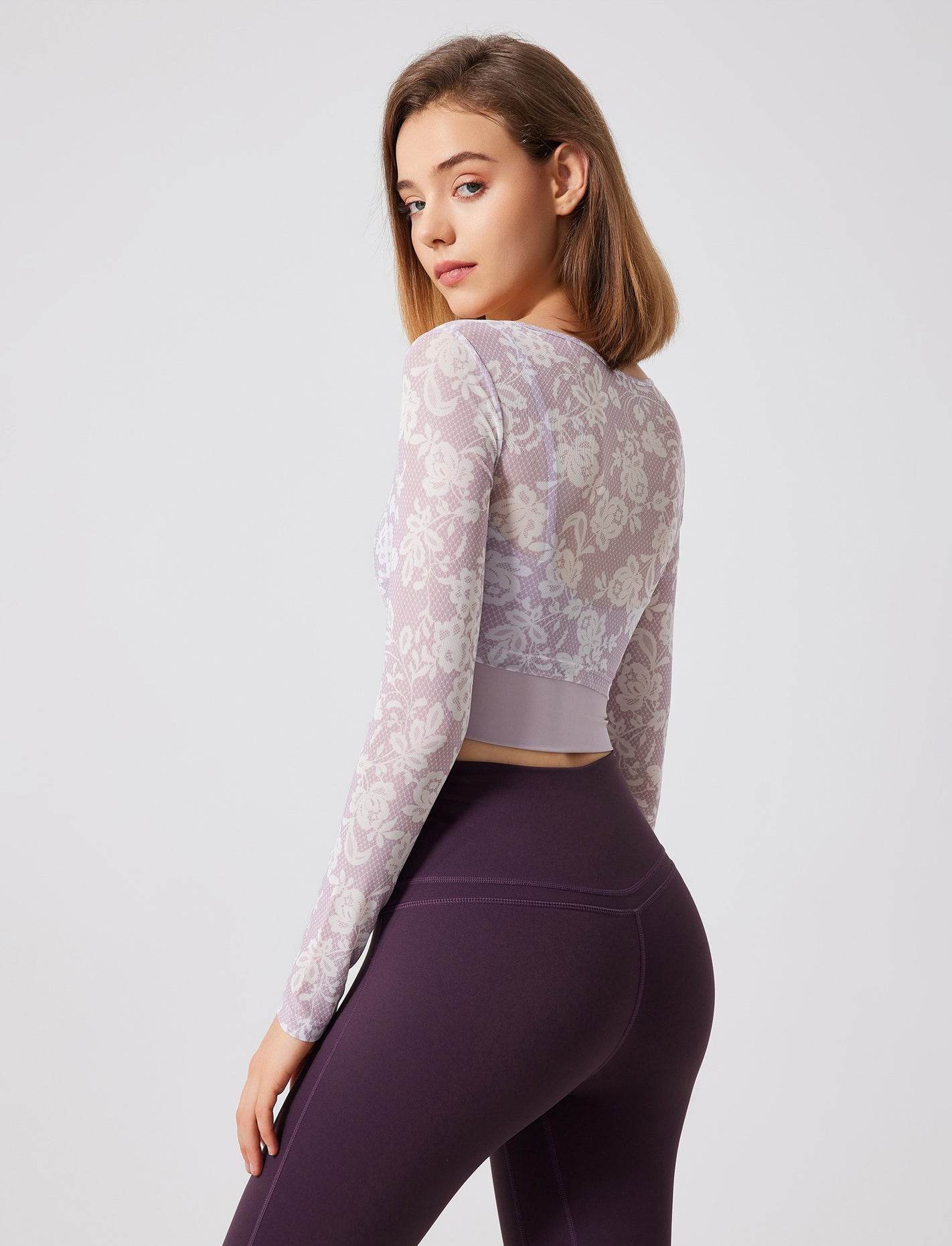 Crop Top met Bloemenpatroon en Mesh Mouwen
