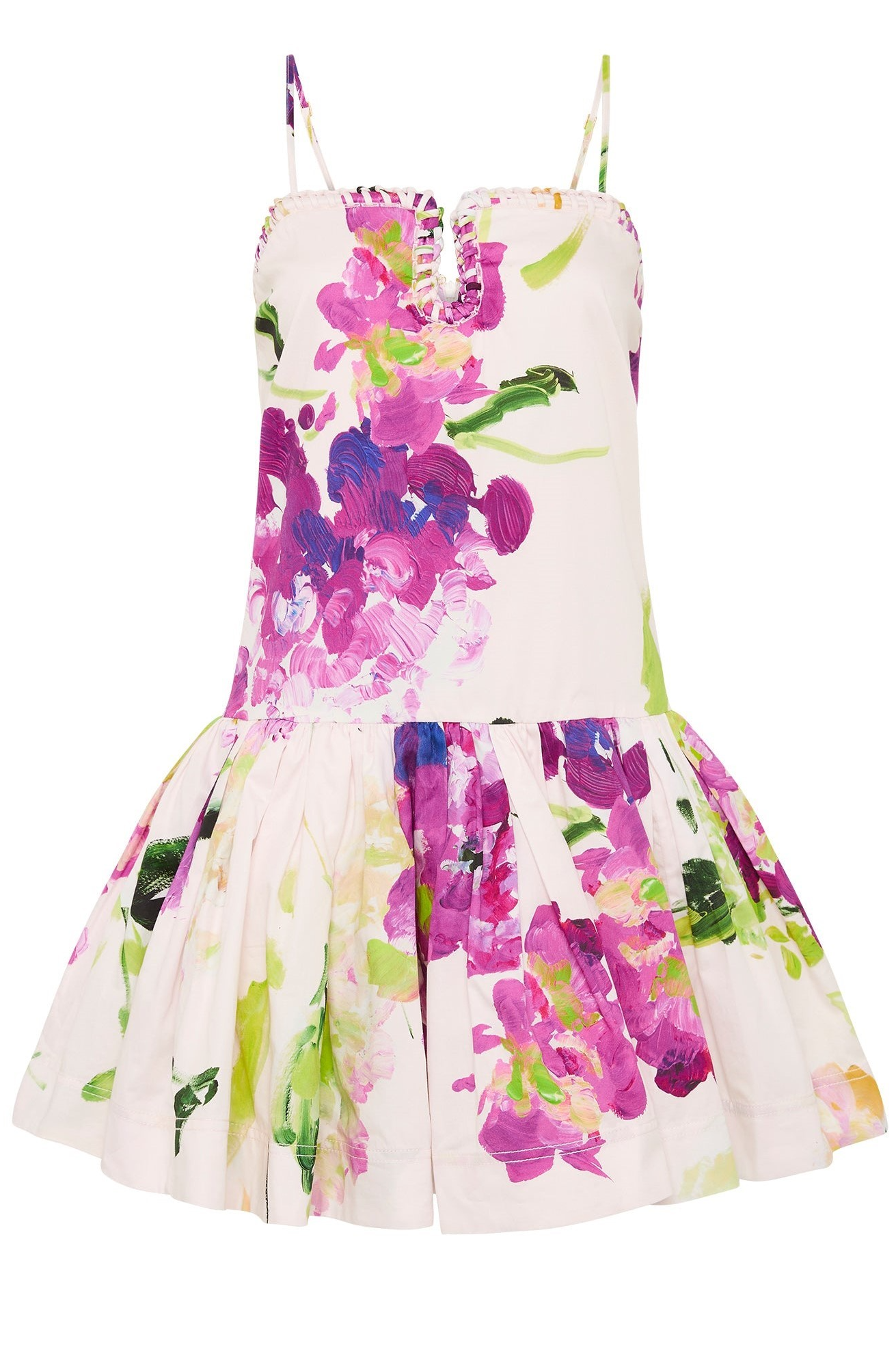 Mini-jurk met bloemenprint en smalle bandjes
