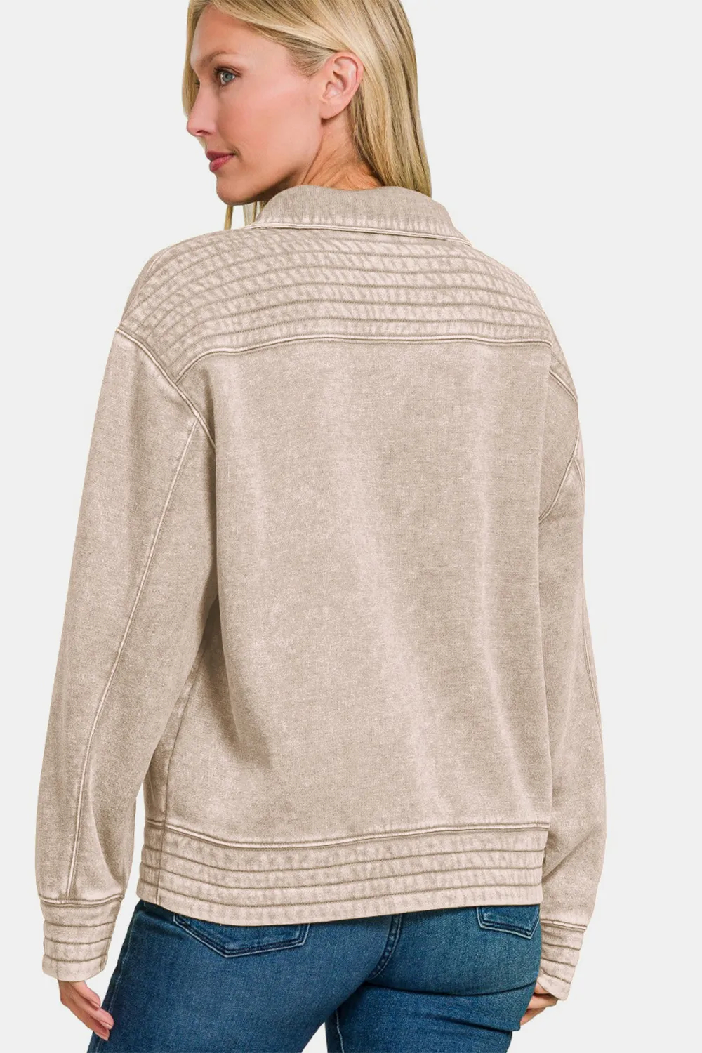 Zenana sweatshirt med polokrage