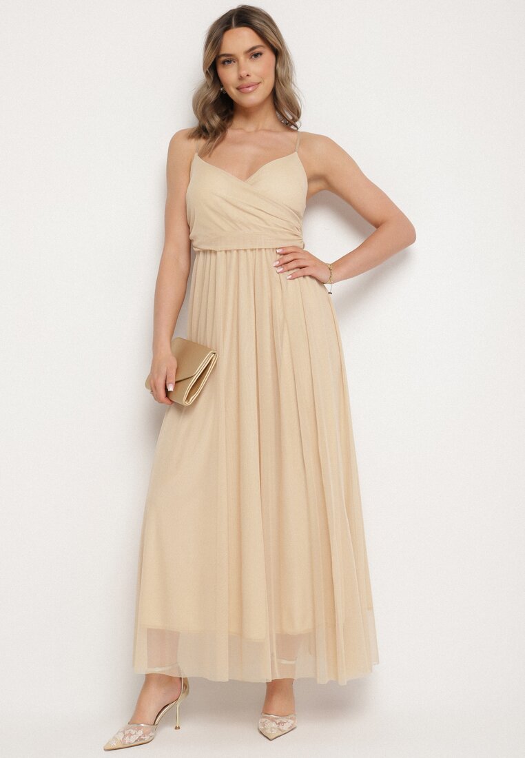 Beige Maxi Jurk met Split