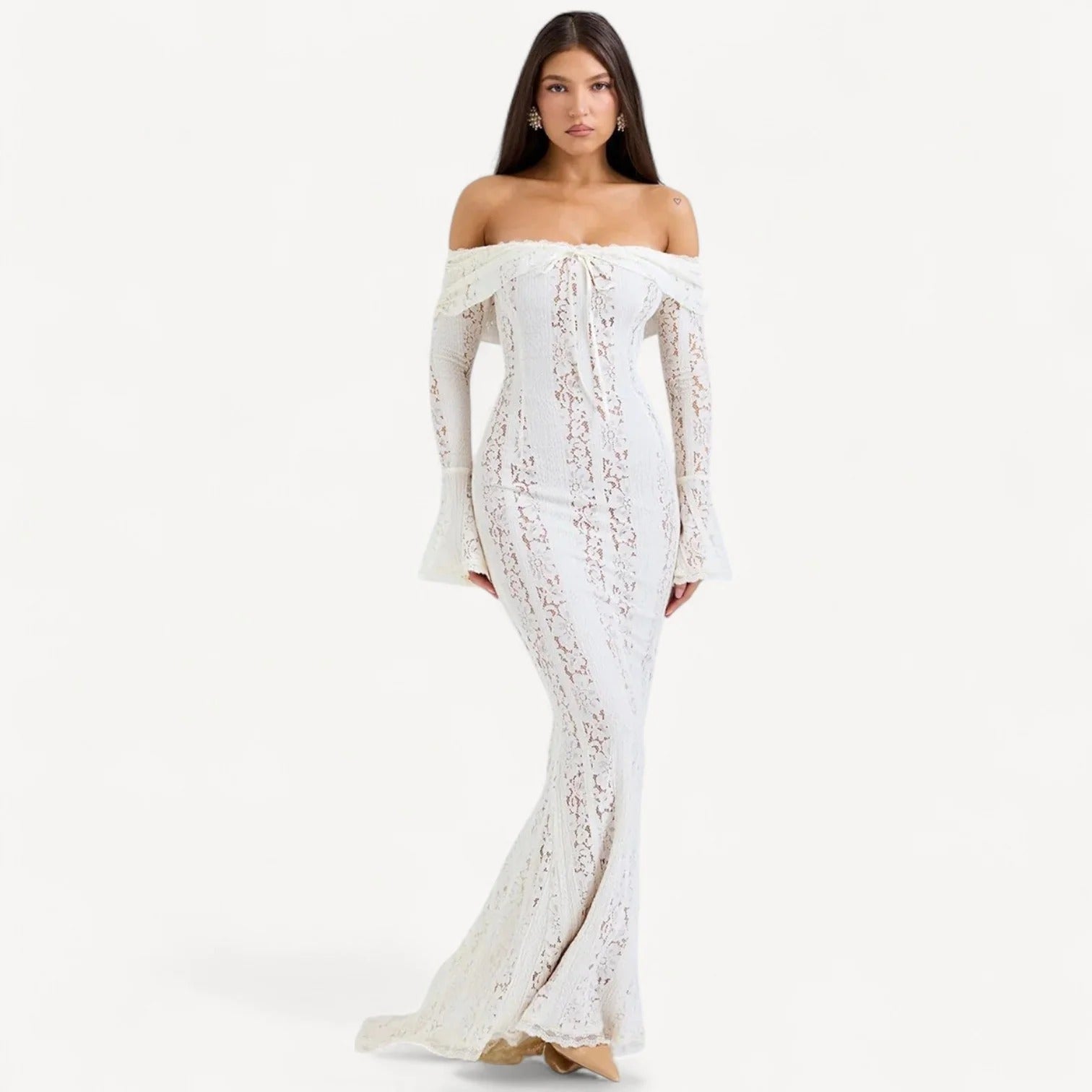Witte Maxi Jurk met Bloemenkant