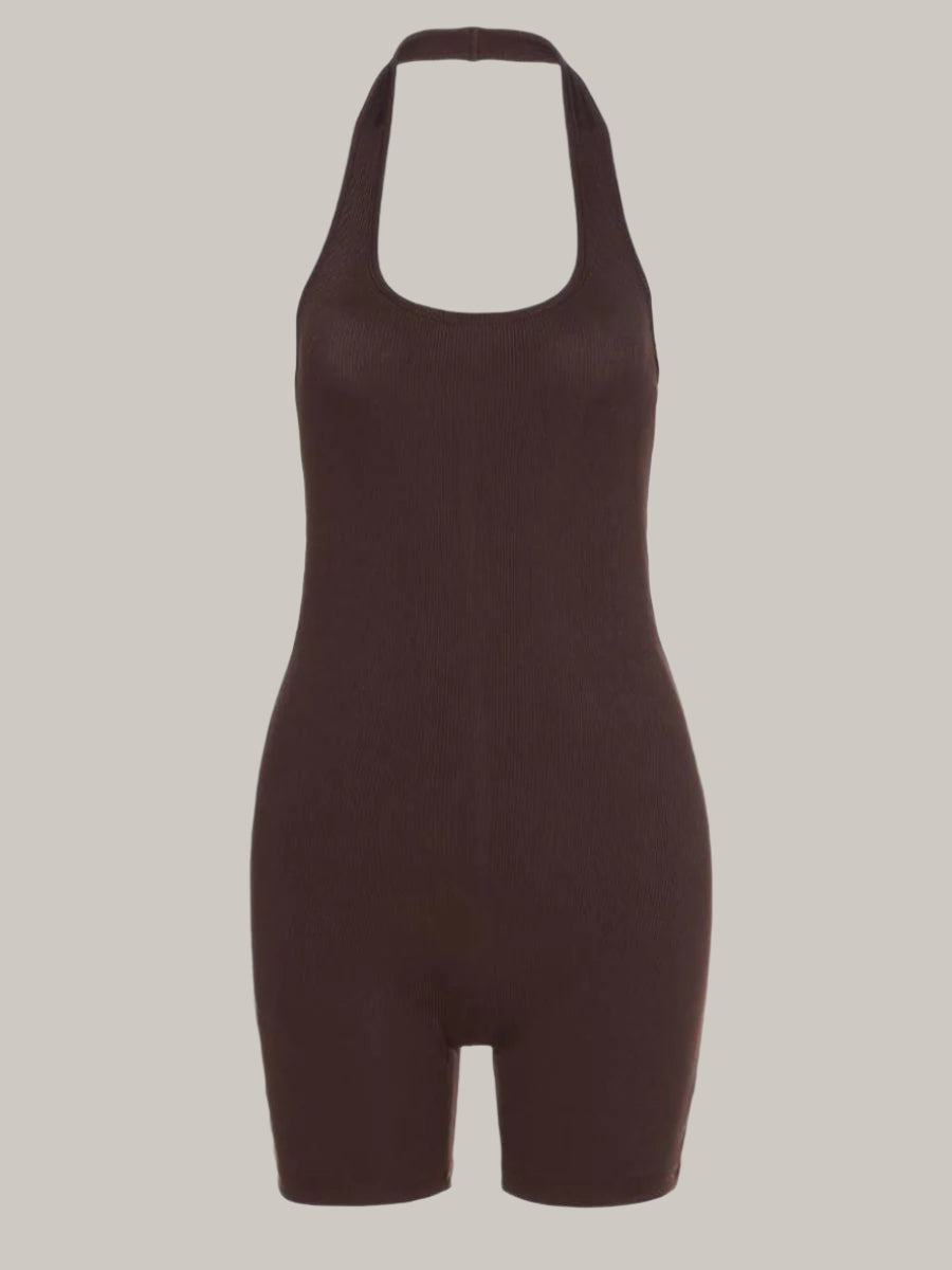 Bakluckelösa rompers med halterneck