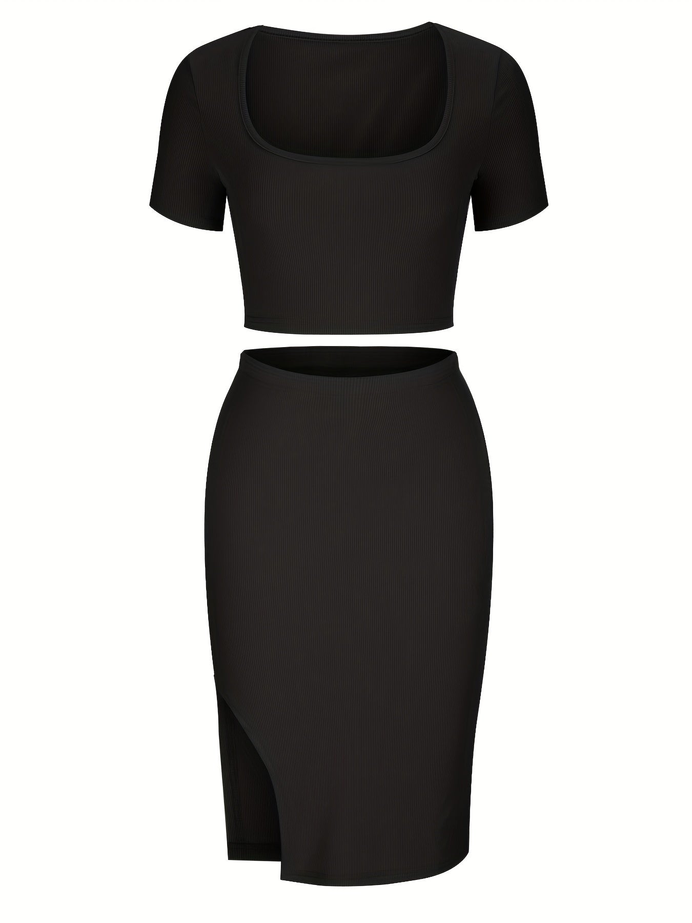Crop top med fyrkantig halsringning och figurnära kjol