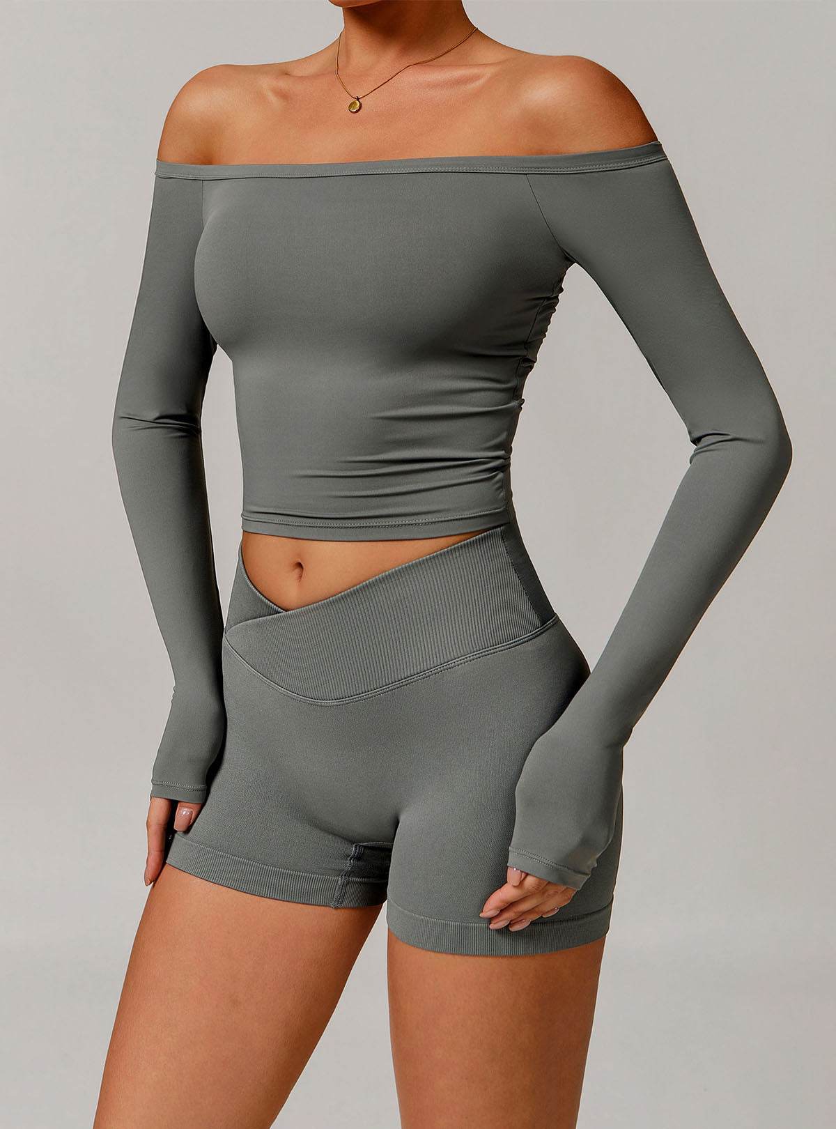 Off-Shoulder Sporttop met Lange Mouwen