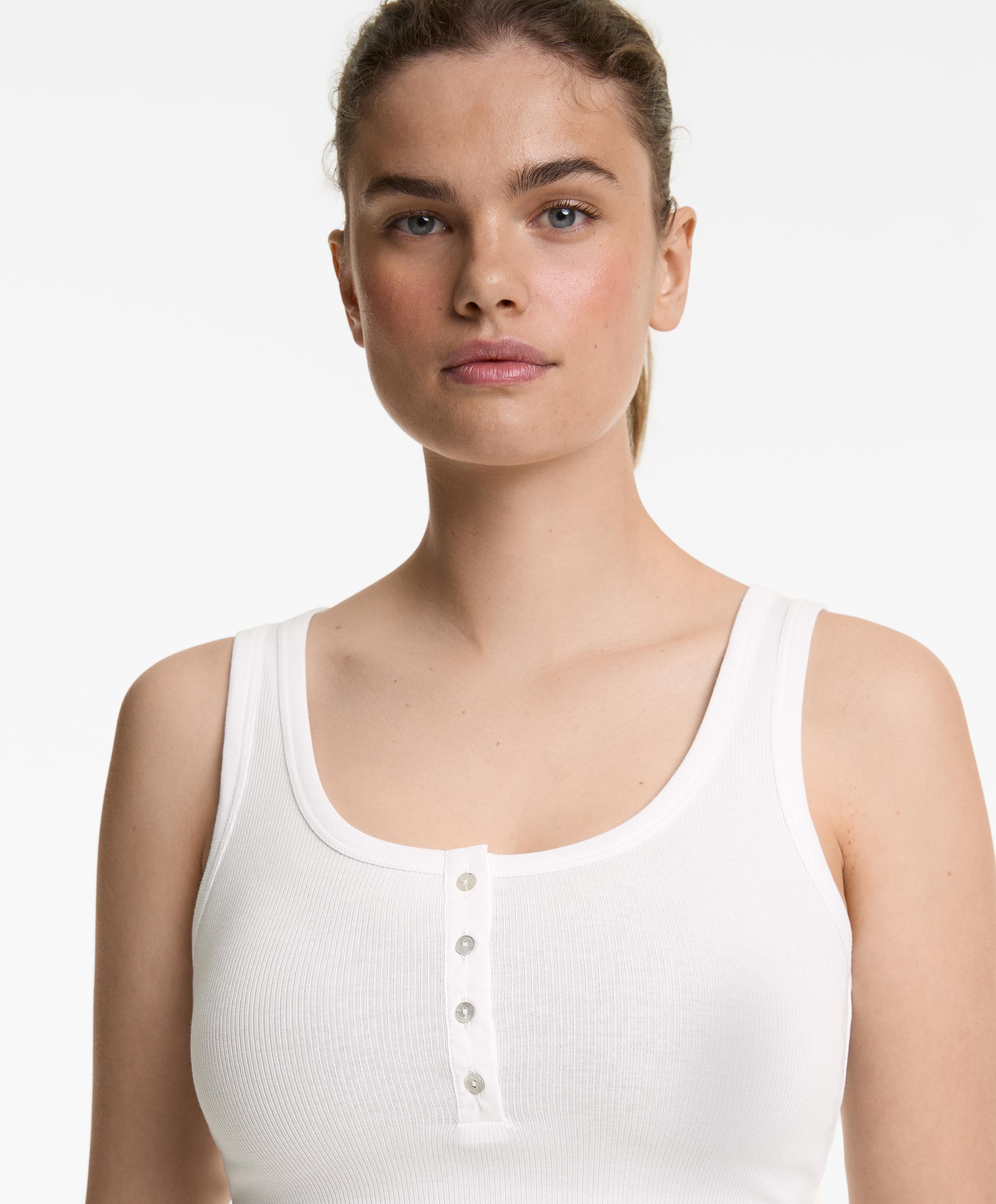 Geribde Henley Tanktop