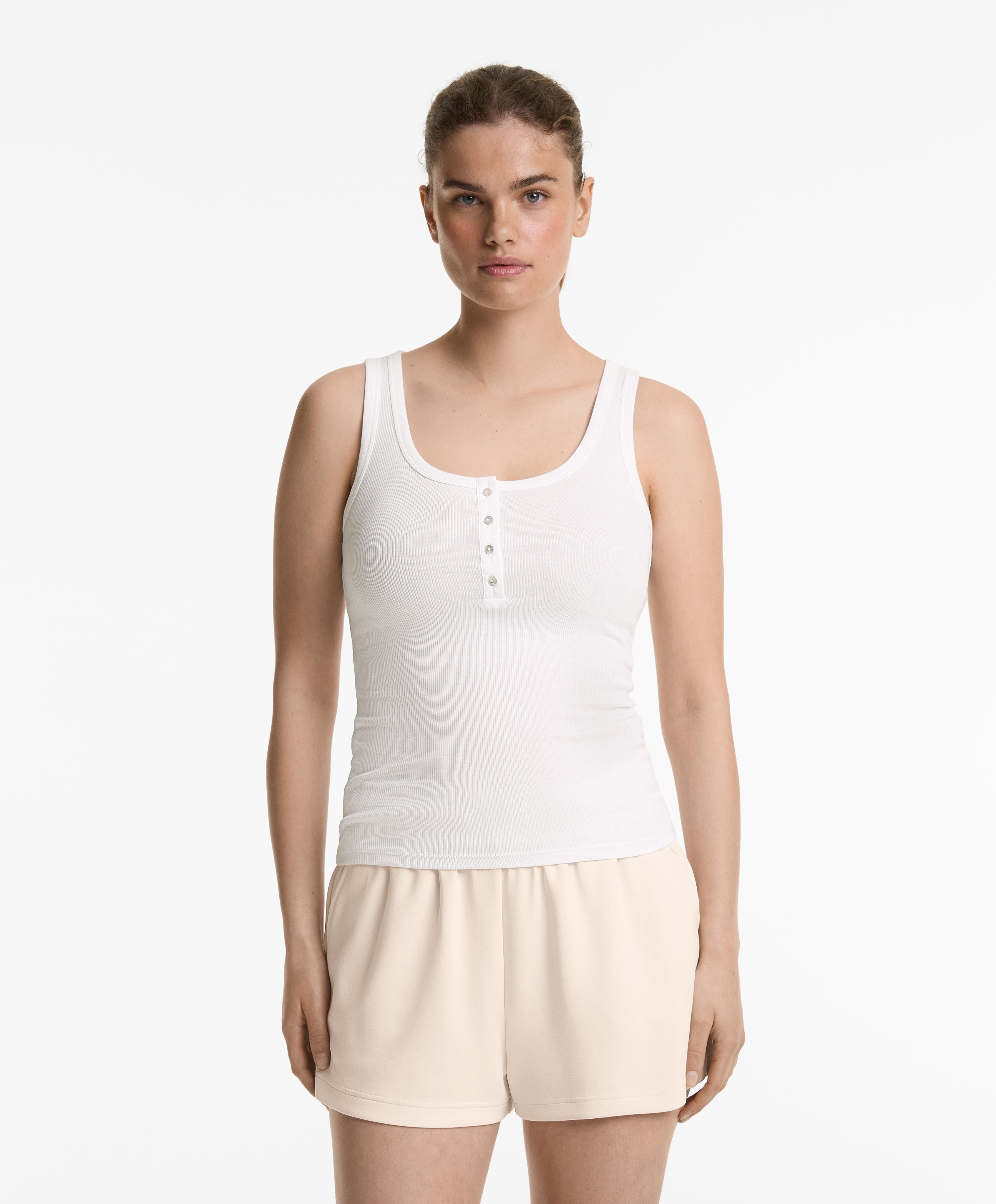 Geribde Henley Tanktop