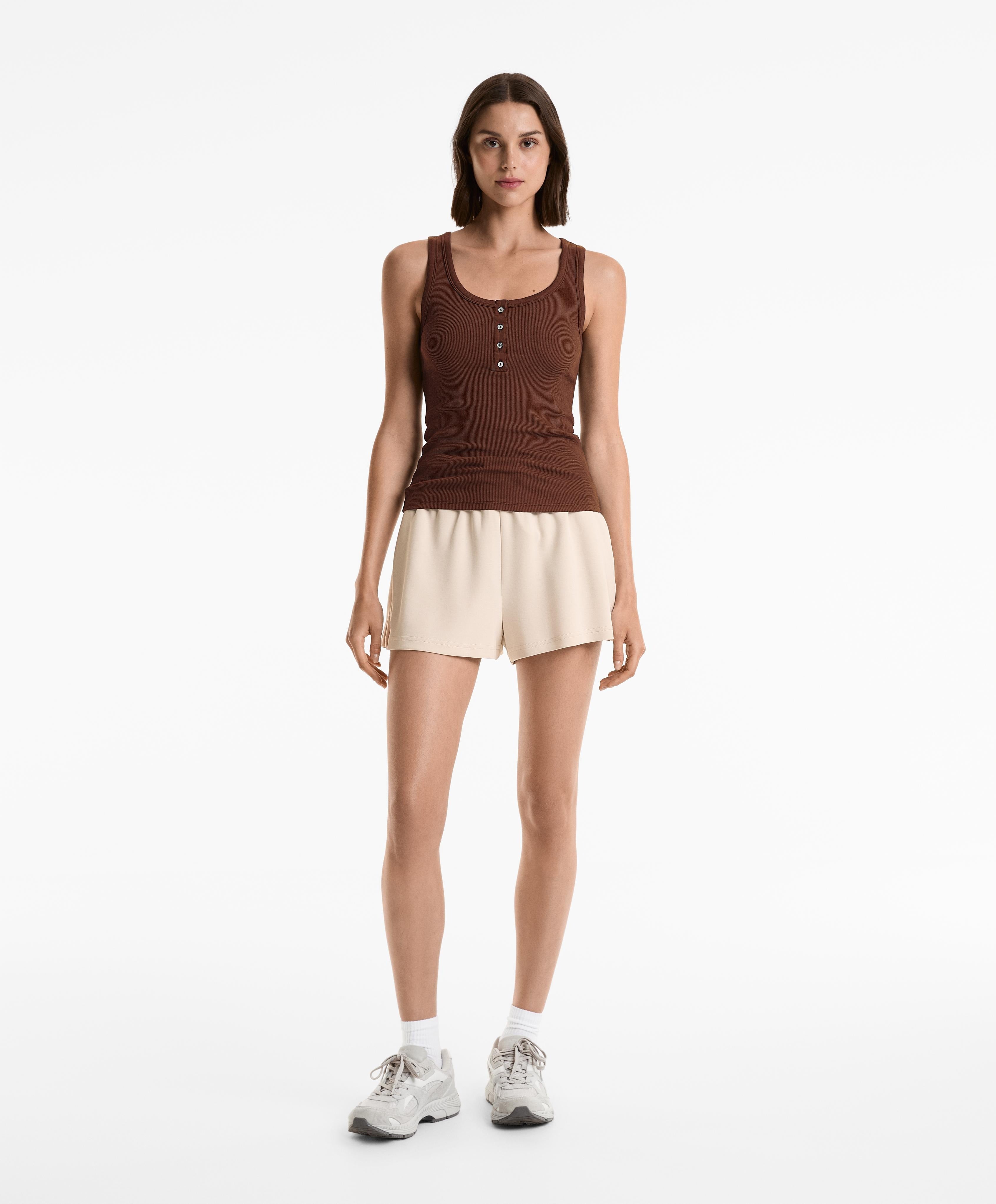 Geribde Henley Tanktop