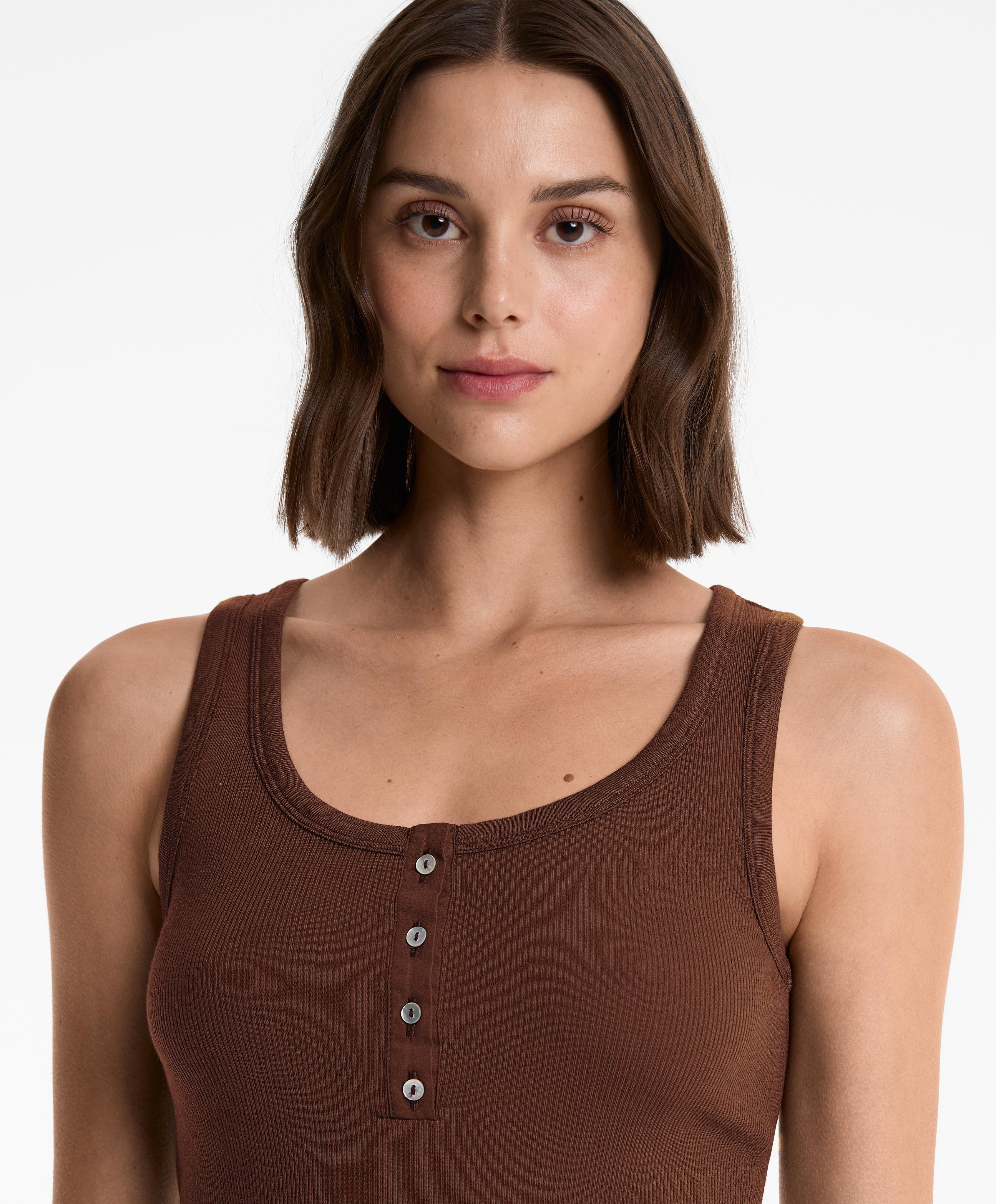 Geribde Henley Tanktop