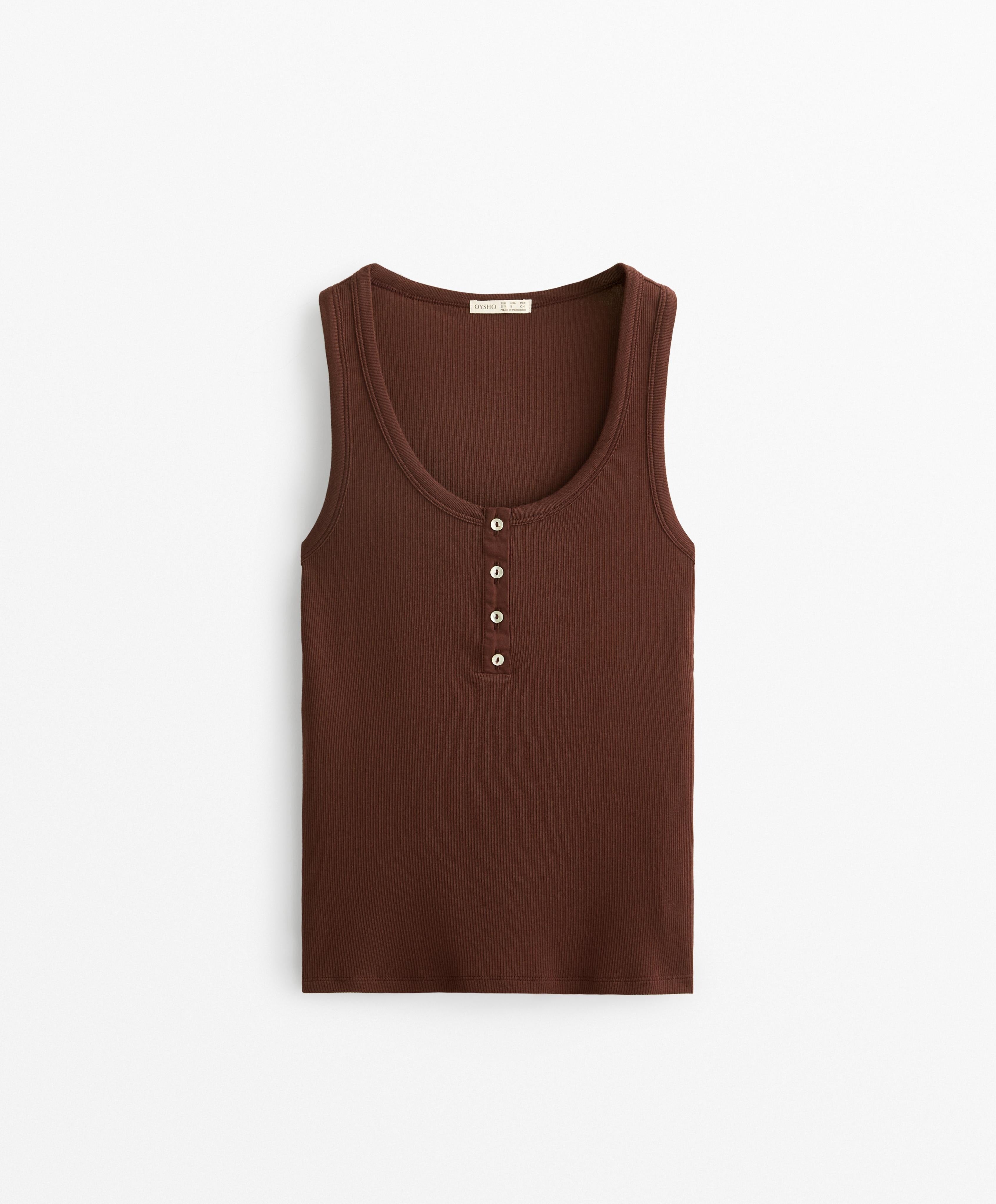 Geribde Henley Tanktop