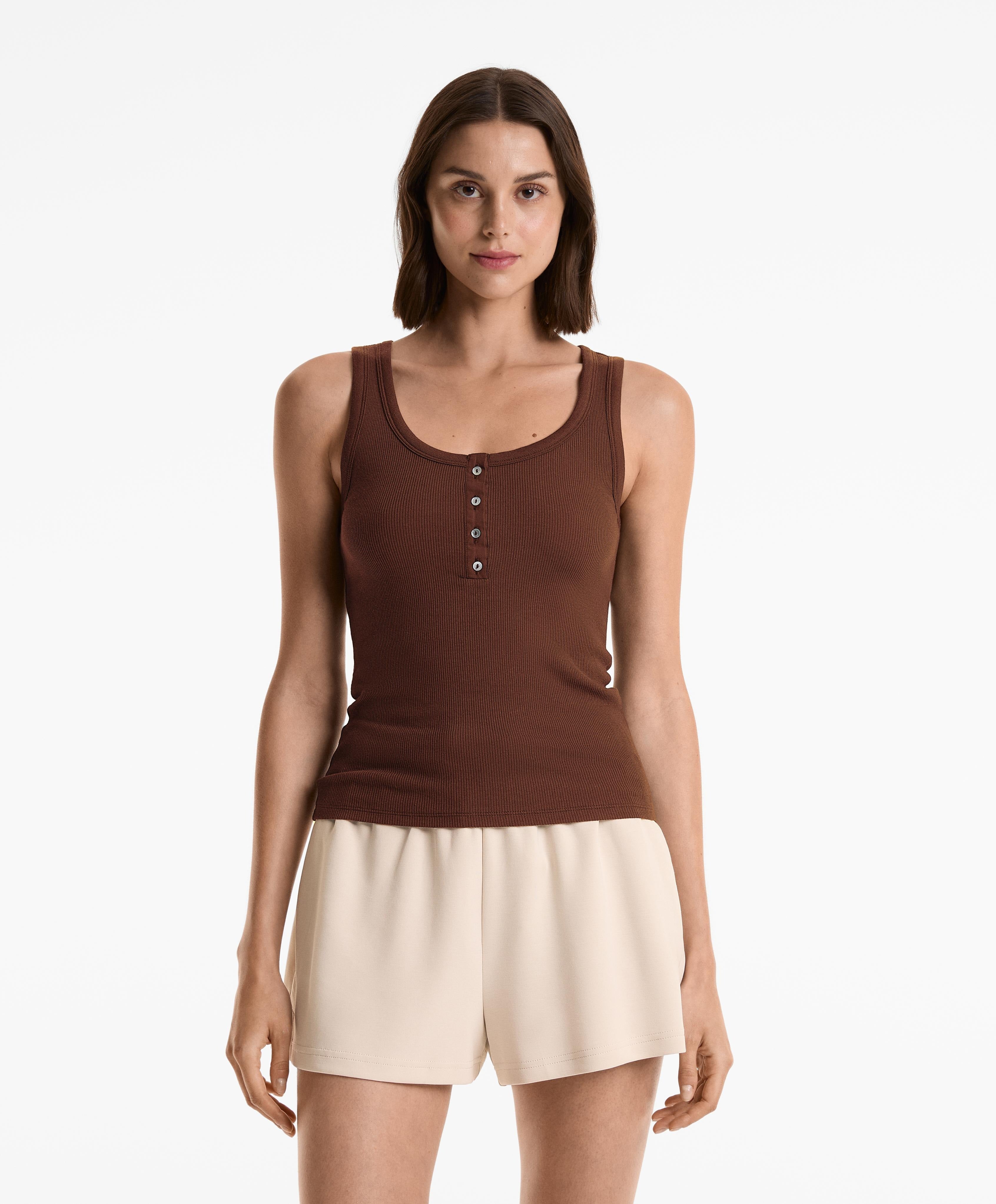 Geribde Henley Tanktop