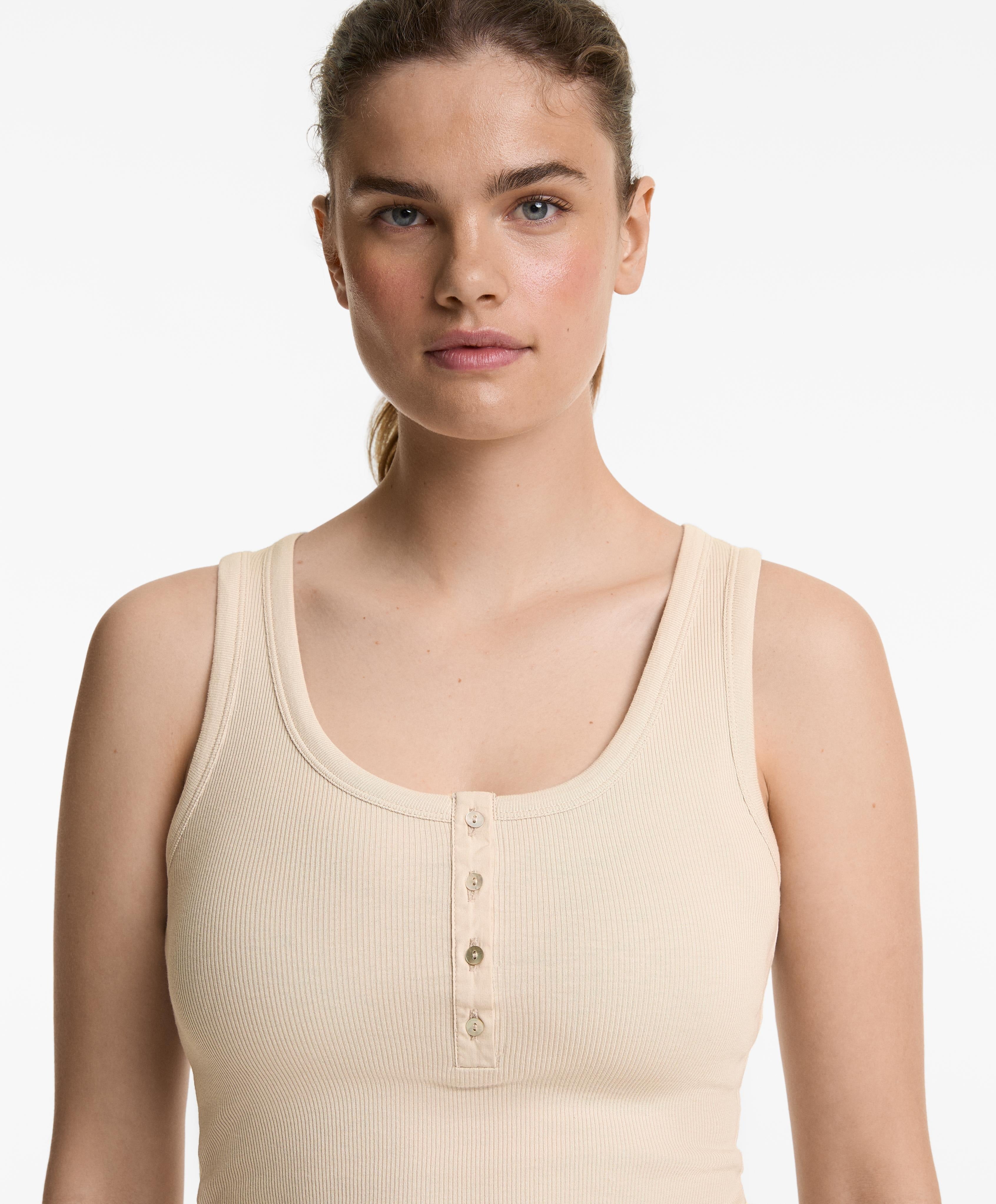 Geribde Henley Tanktop