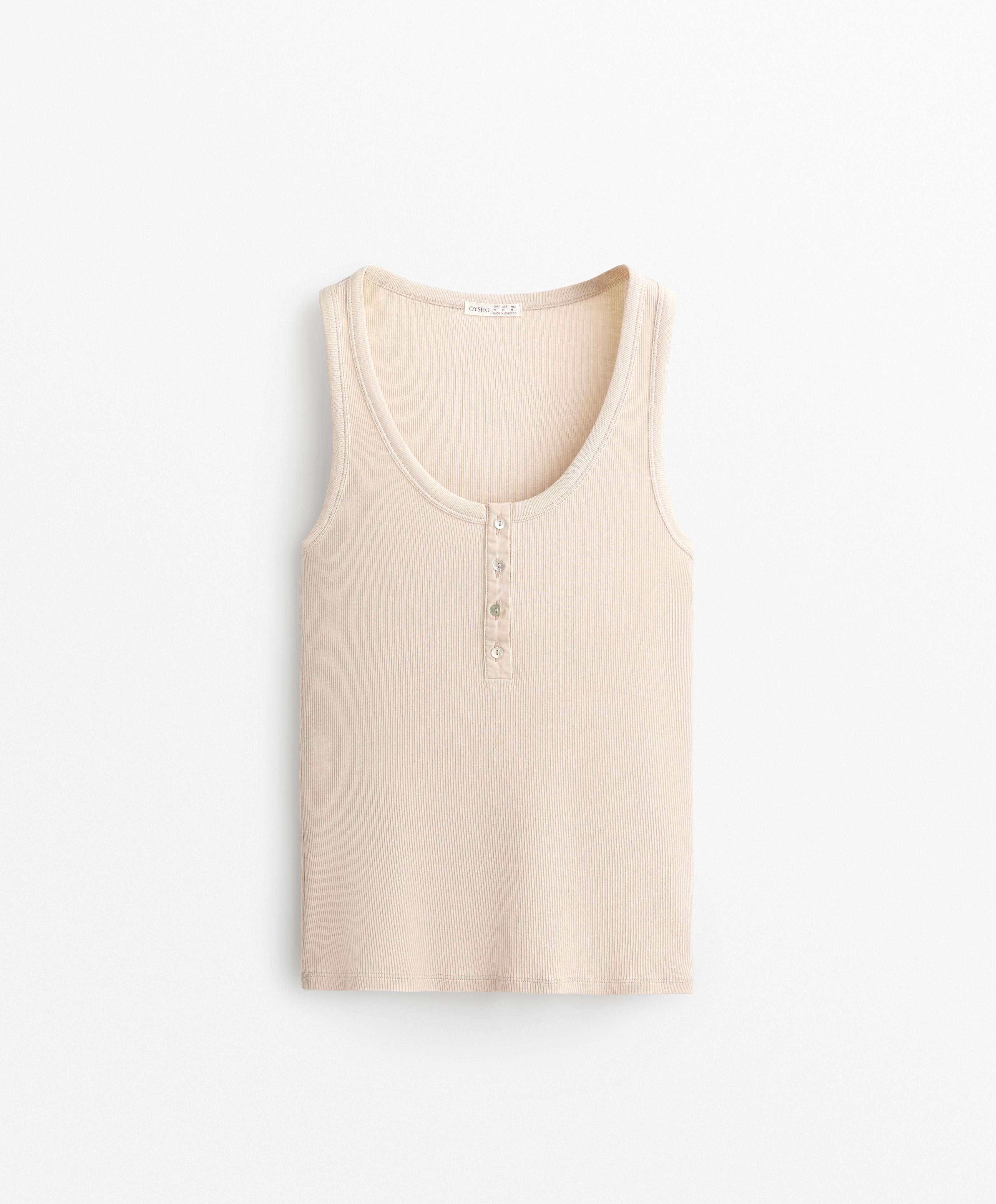 Geribde Henley Tanktop