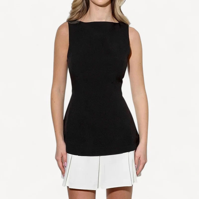 Mini Jurk met Contrast en Plissé Rok