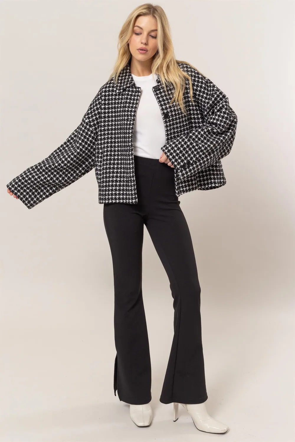 Tweed plaid button up jacket