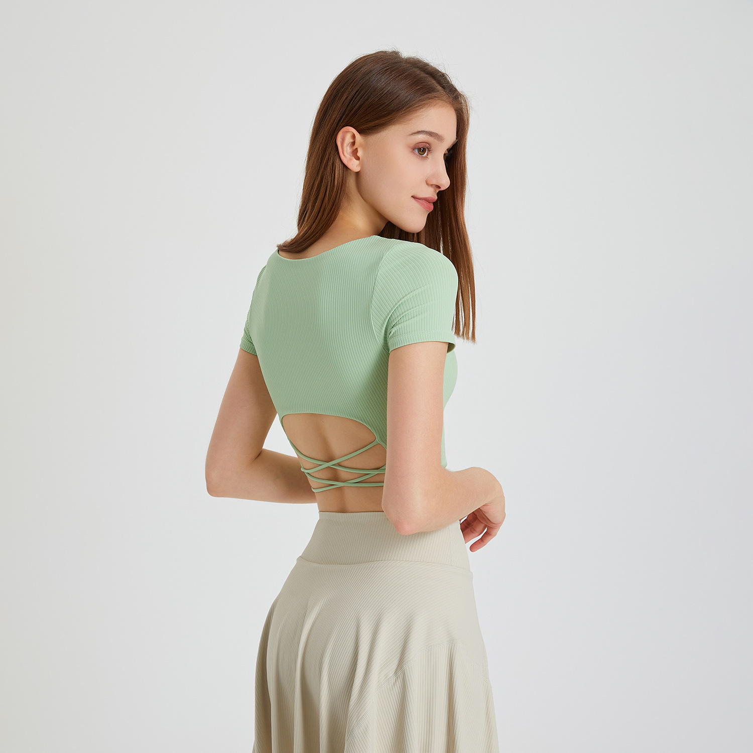 Geribbelde crop top met vierkante halslijn