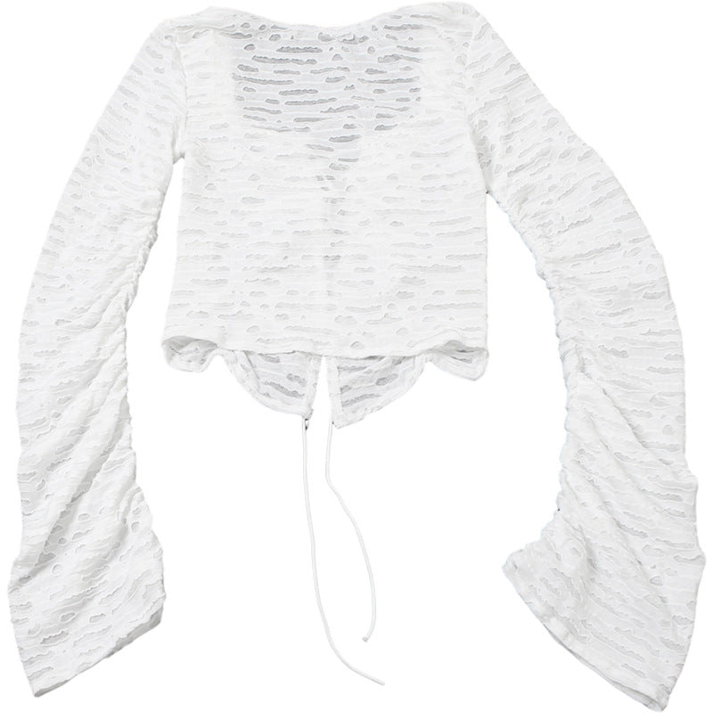 Vit cardigan med utskärning och knytband