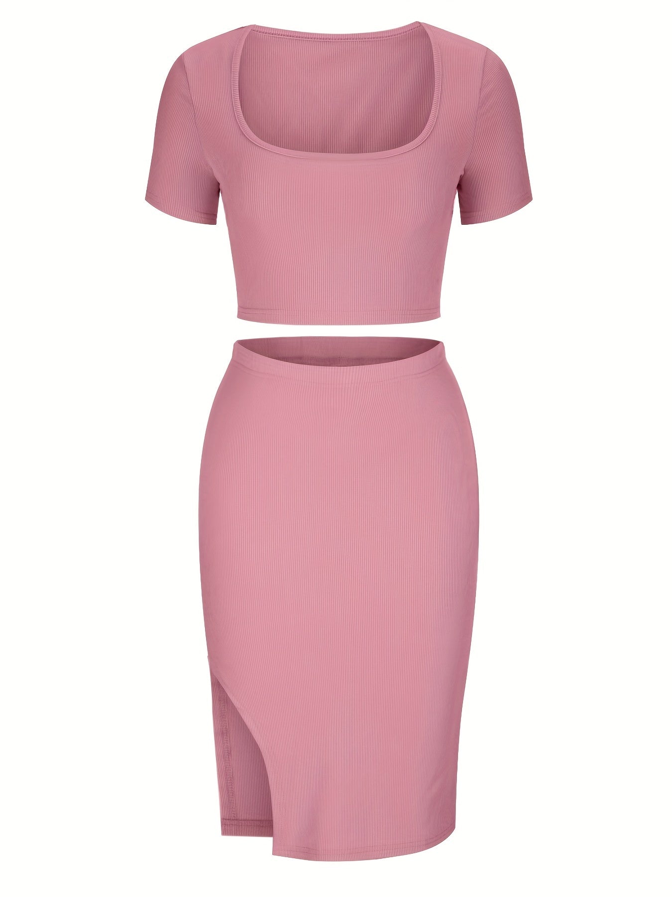 Crop top med fyrkantig halsringning och figurnära kjol