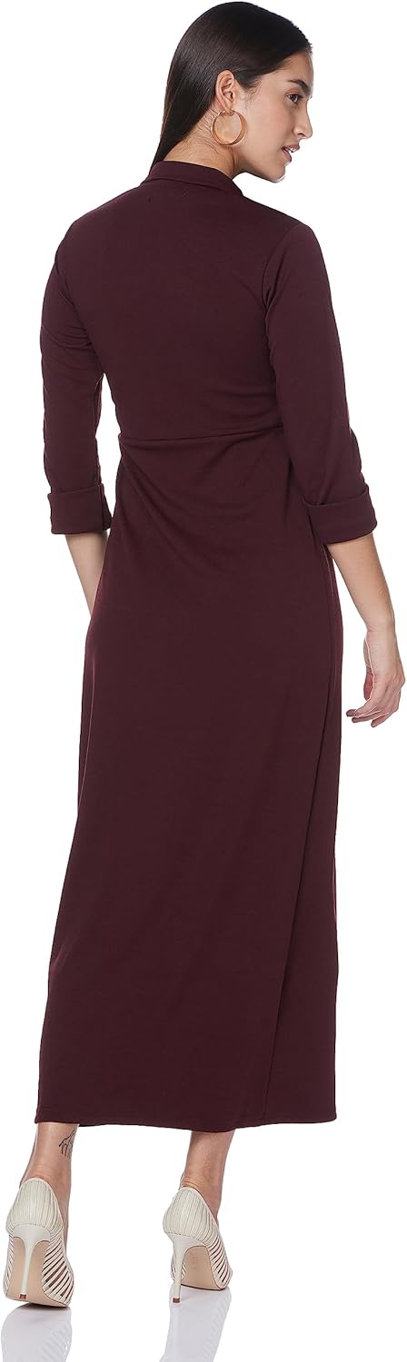 Bourgondische maxi-jurk met kraag en split